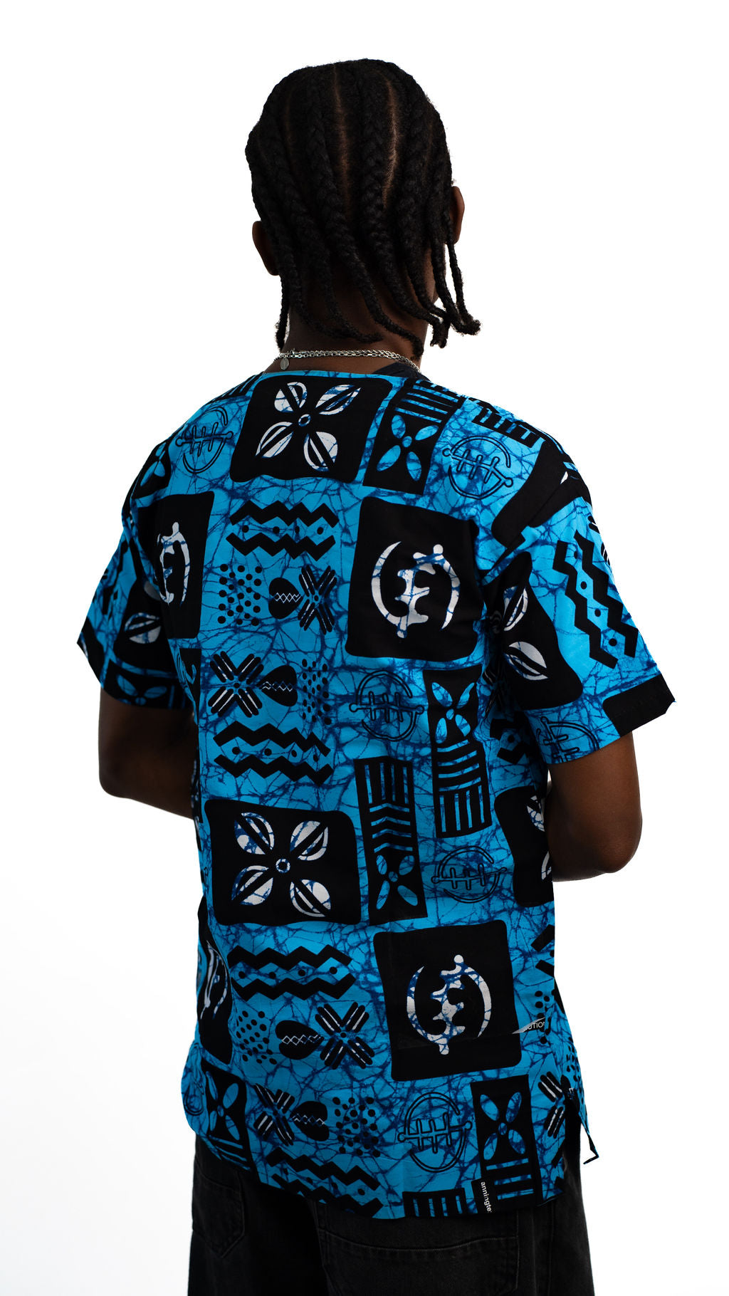 Blue Black Symbol Print Mens Shirt — product view 07