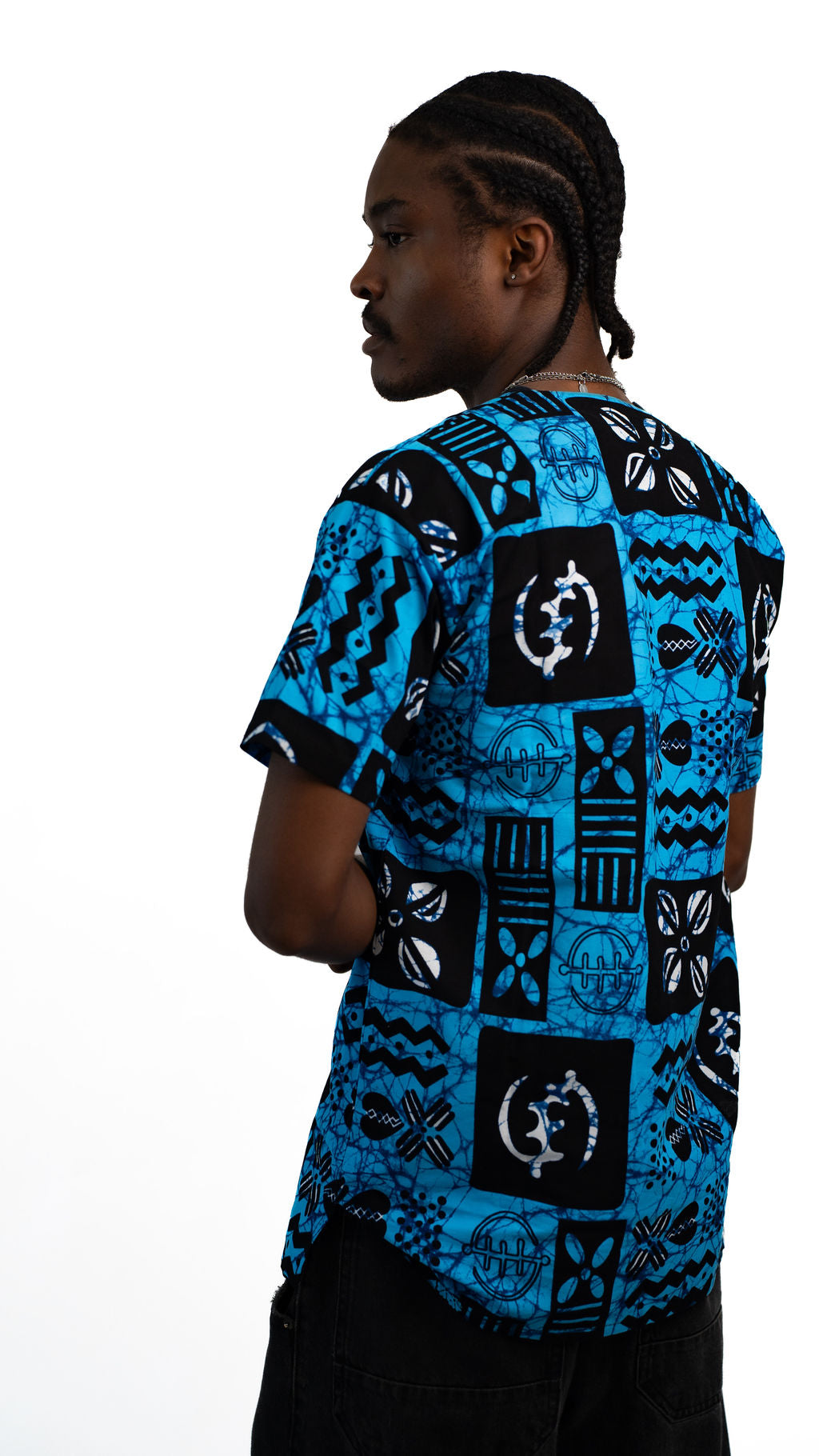 Blue Black Symbol Print Mens Shirt — product view 08
