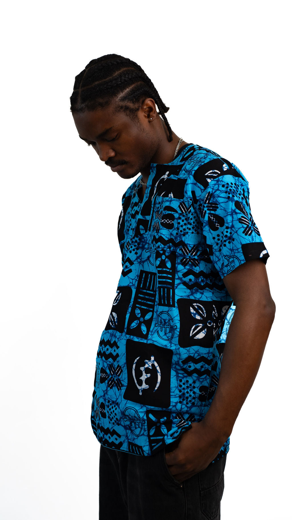 Blue Black Symbol Print Mens Shirt — product view 09