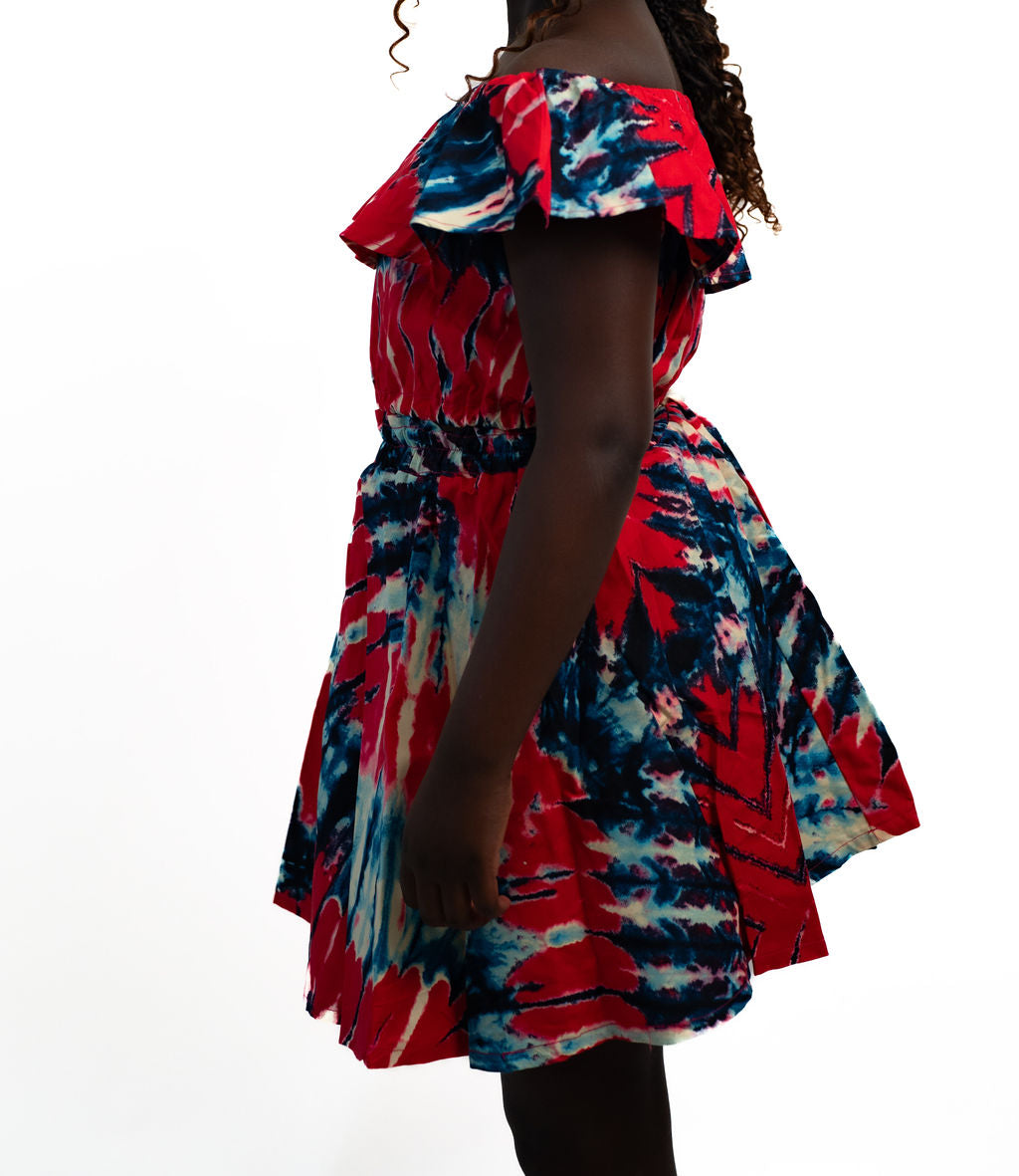 Red Blue Off Shoulder Dress — main view 01