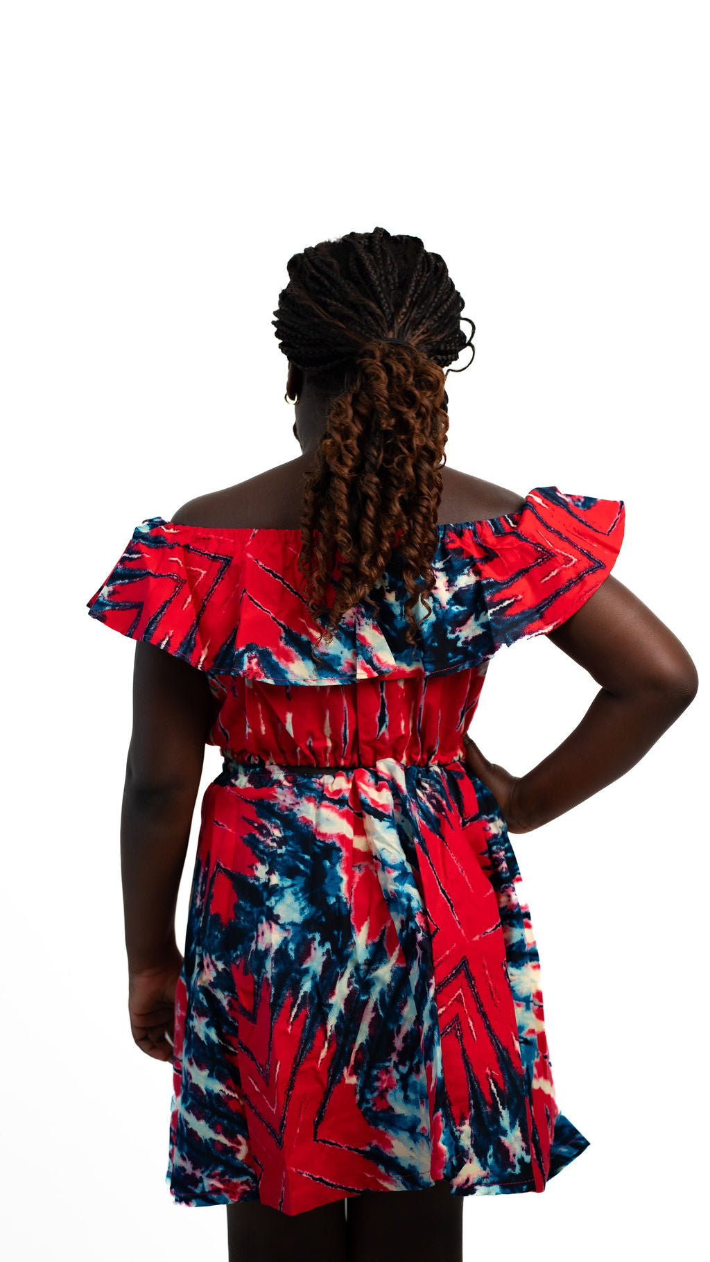 Red Blue Off Shoulder Dress — main view 02