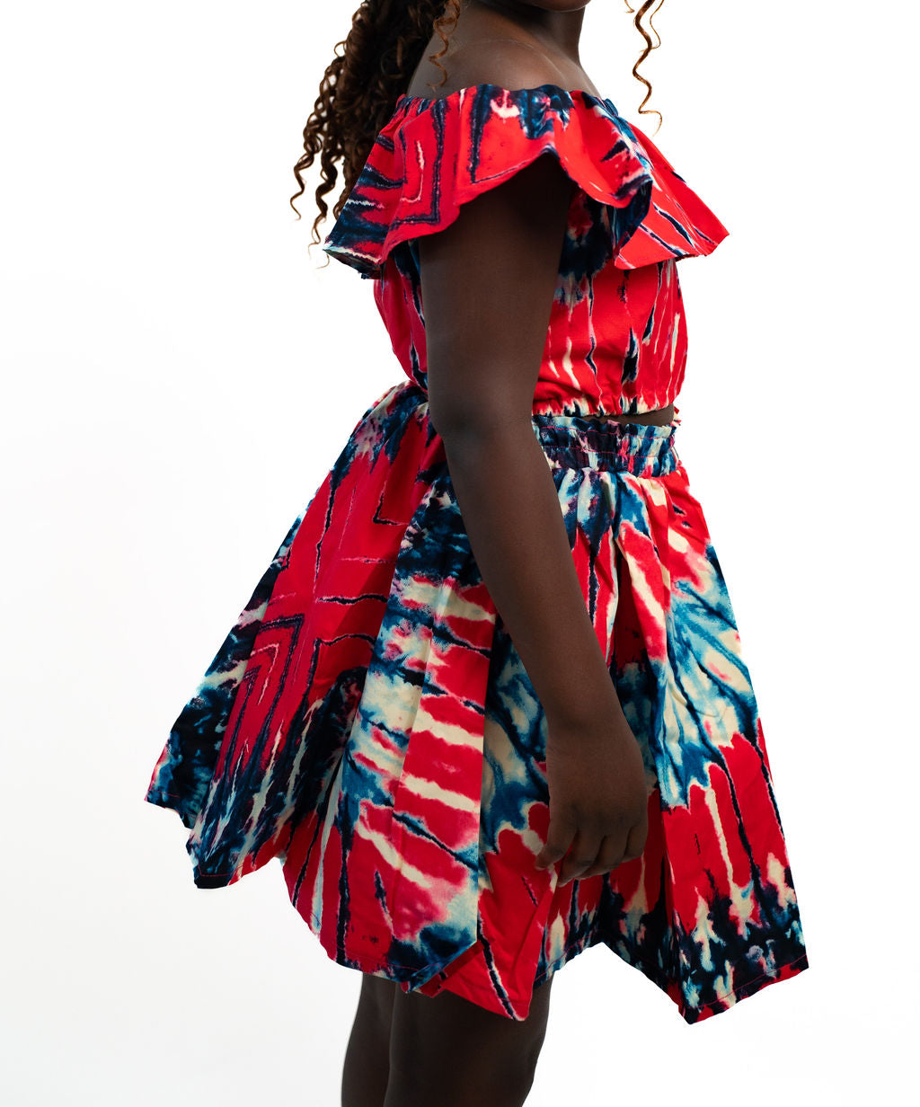 Red Blue Off Shoulder Dress — alternate view 03