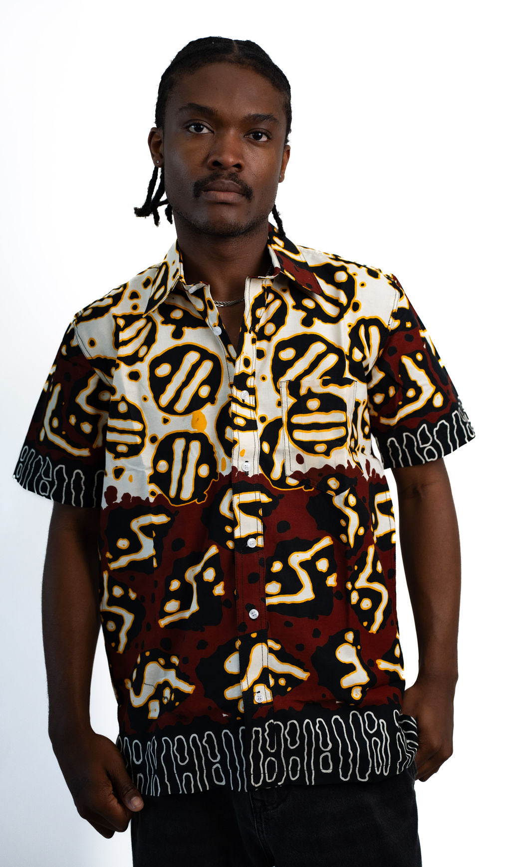 Brown Black Print Mens Shirt — main view 01