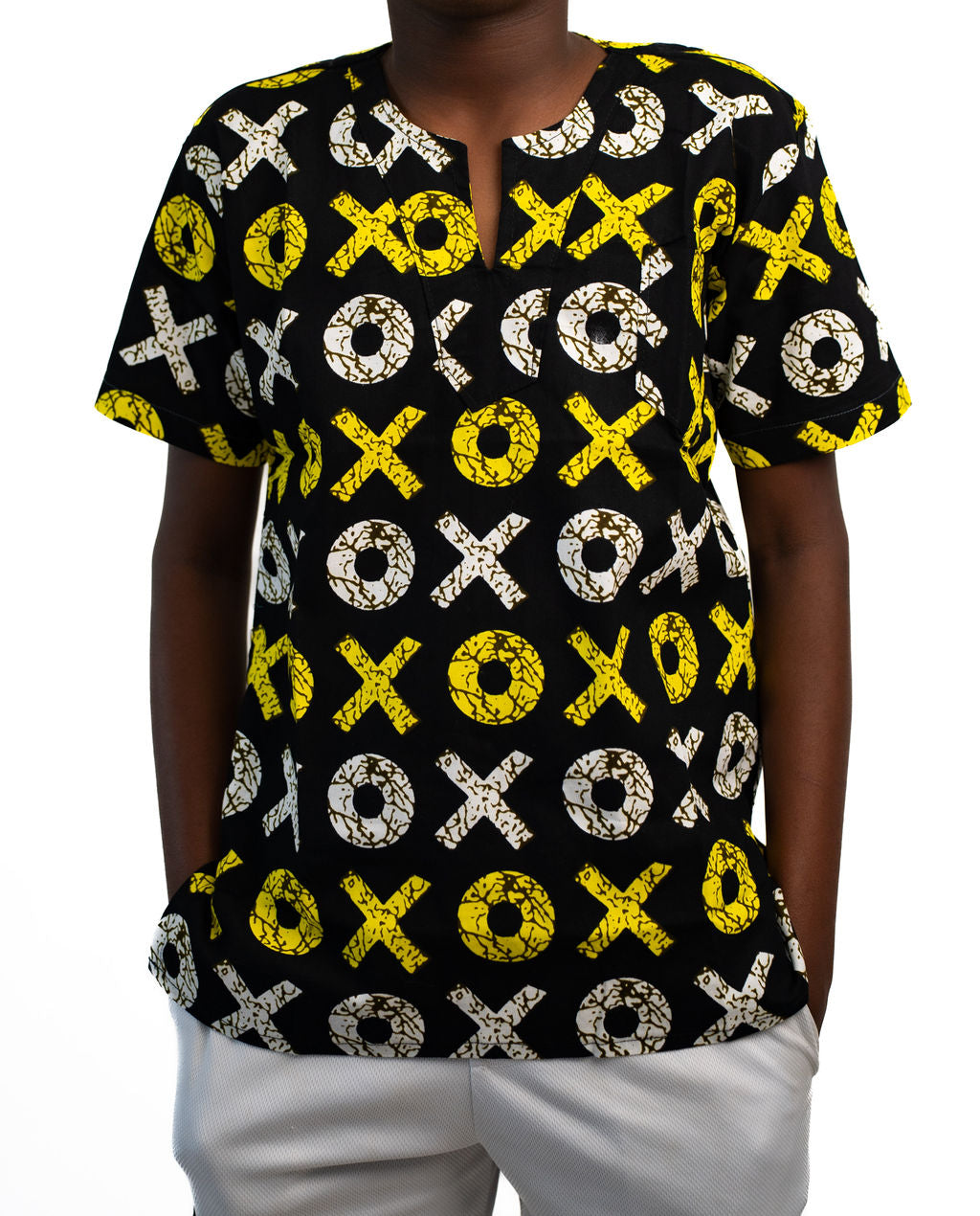 Black Yellow Symbol Print Mens Shirt — main view 01