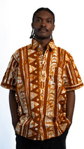 Brown White Print Mens Shirt — main view 01