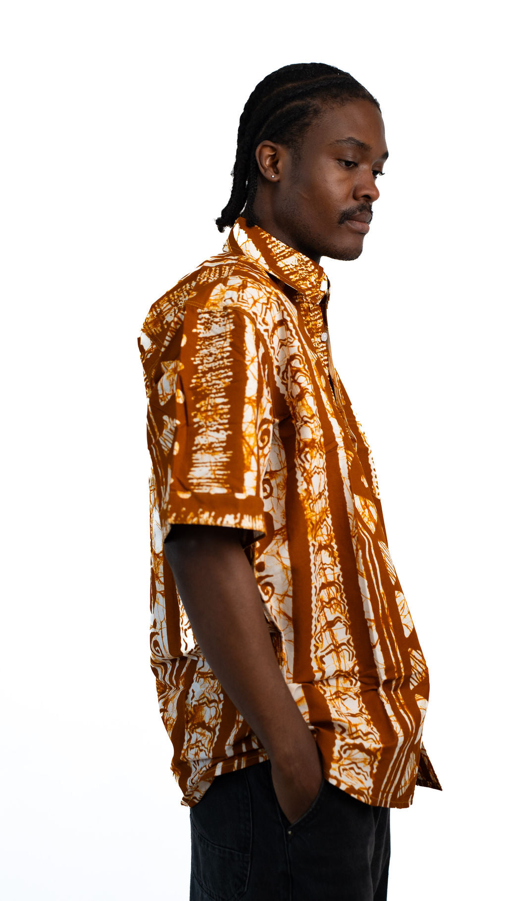 Brown White Print Mens Shirt — alternate view 02