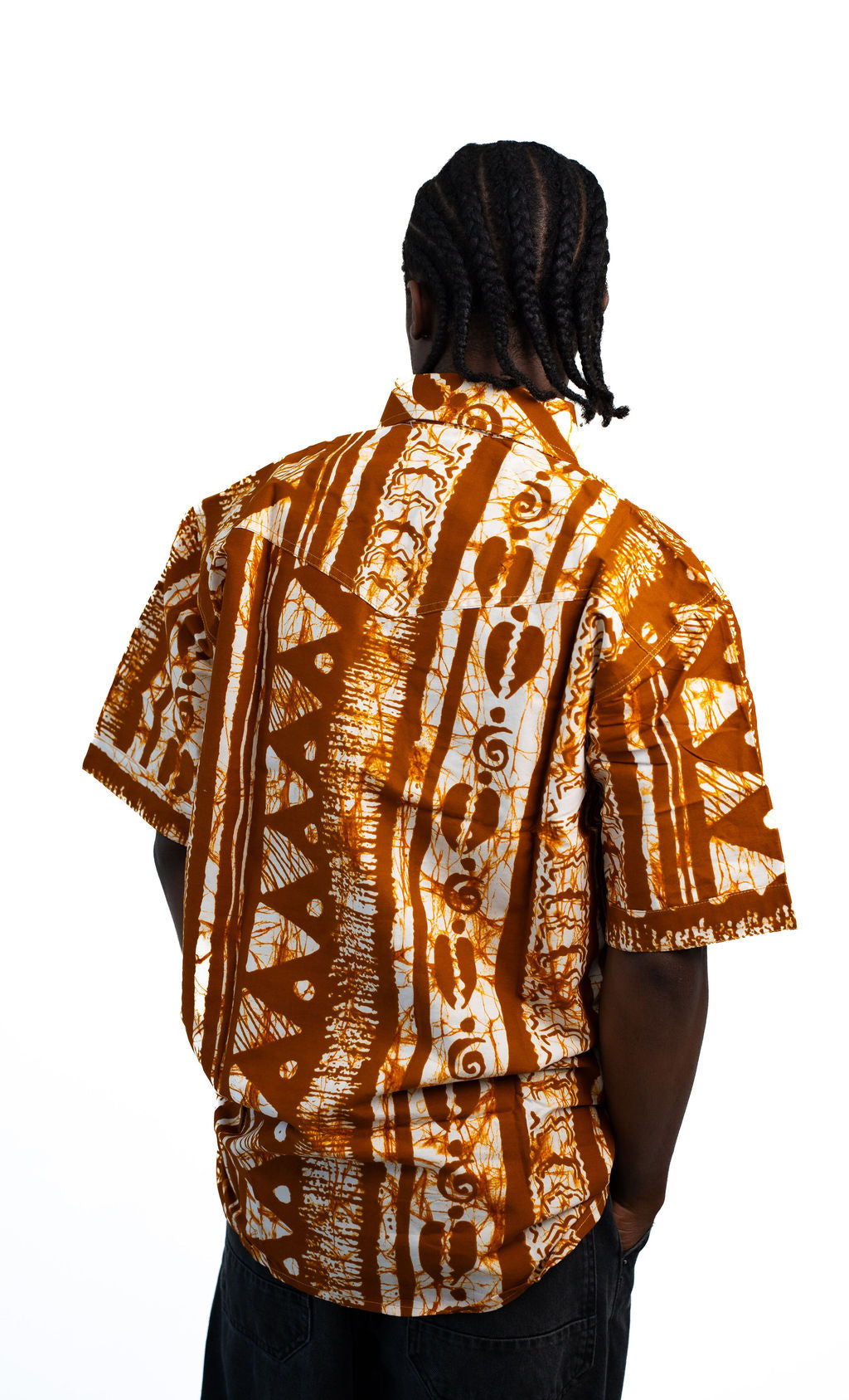 Brown White Print Mens Shirt — product view 03
