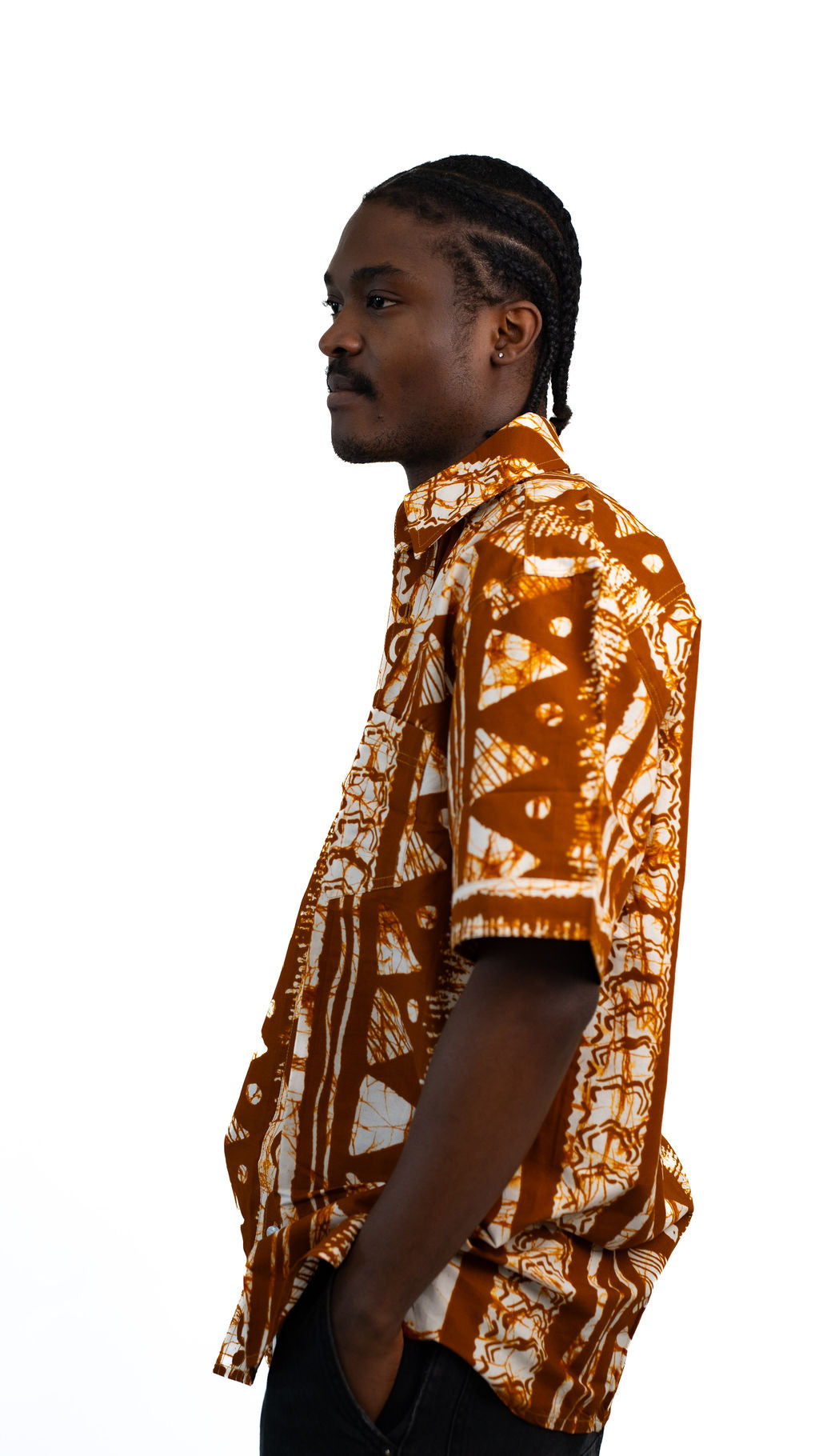 Brown White Print Mens Shirt — product view 04