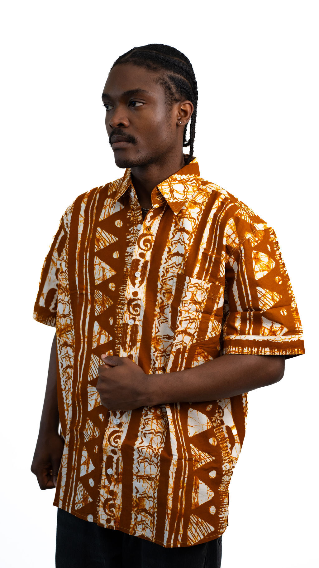 Brown White Print Mens Shirt — product view 05