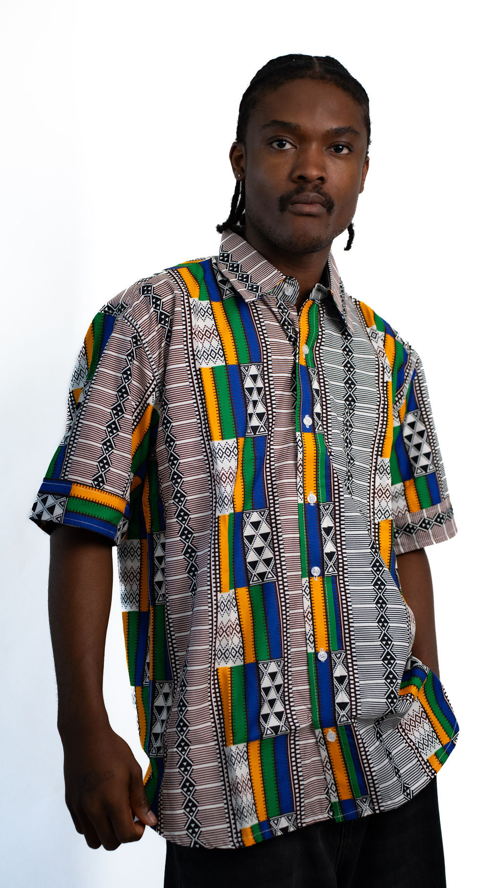Multicolor Kente Print Mens Shirt Cropped — main view 01