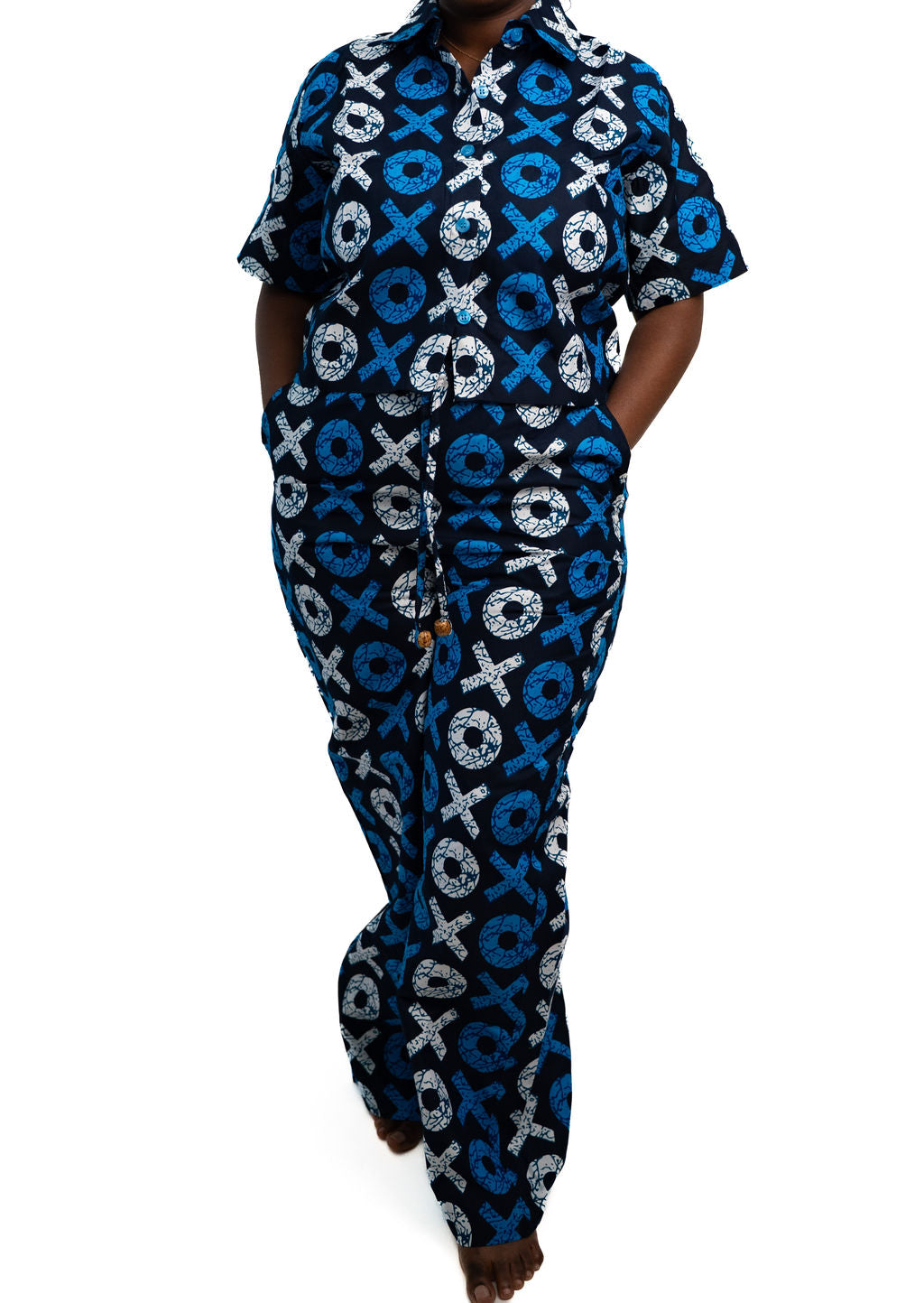 Blue Symbol Print Womens Pants Set — main view 01