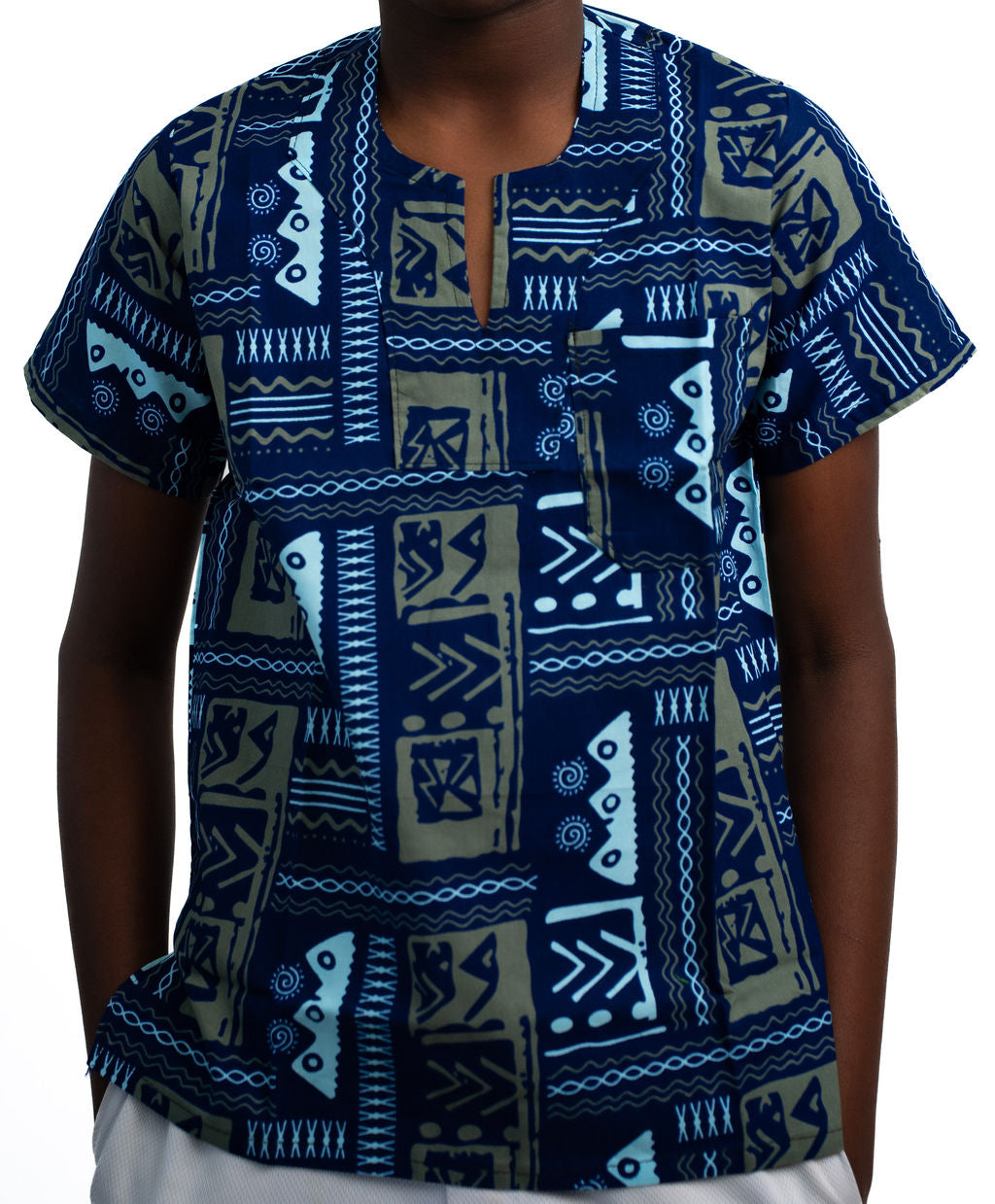 Blue Geometric Print Blouse — main view 01