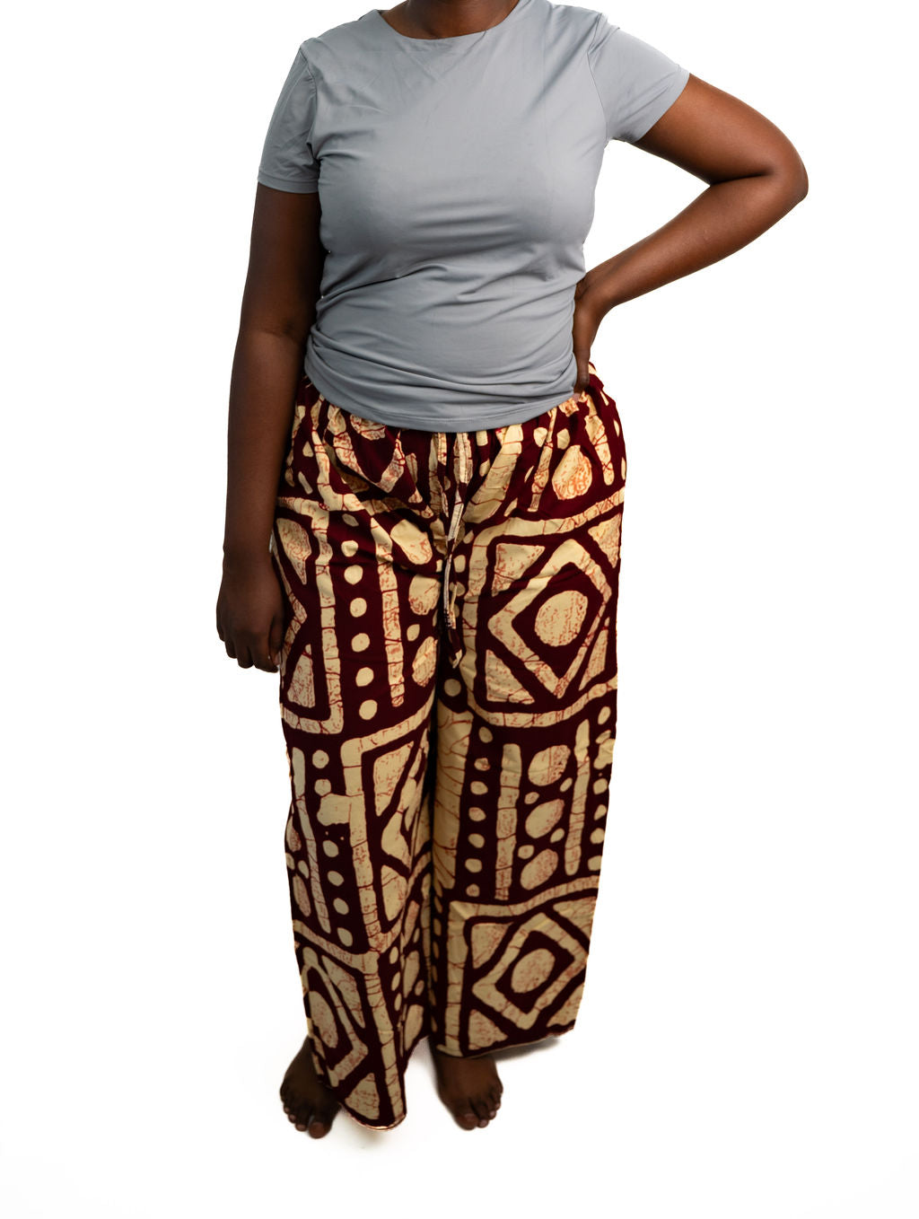 Brown Black Print Wide Leg Pants Styled — main view 01