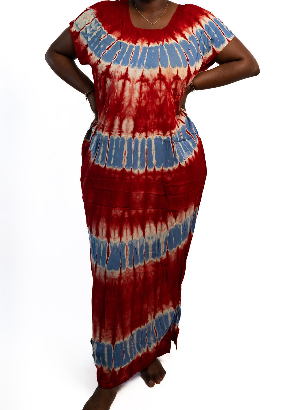 Red Blue Striped Long Dress — main view 01