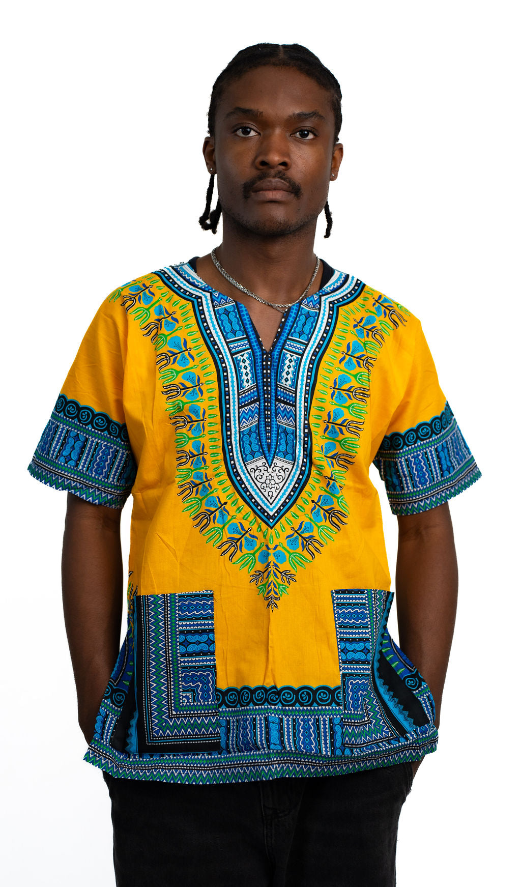 Yellow Blue Dashiki Mens Shirt — main view 01