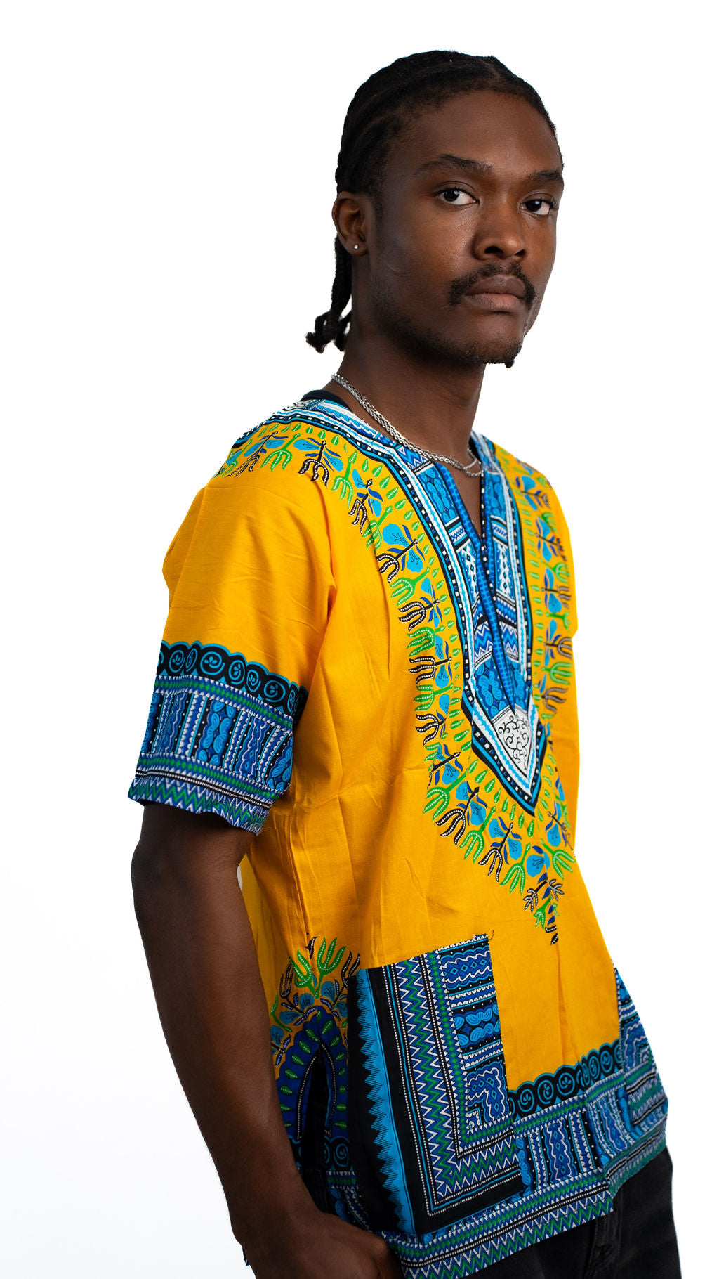 Yellow Blue Dashiki Mens Shirt — alternate view 02