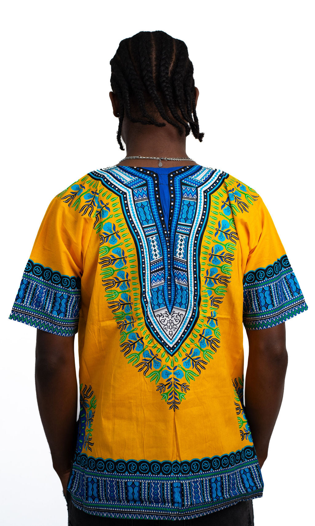 Yellow Blue Dashiki Mens Shirt — product view 03