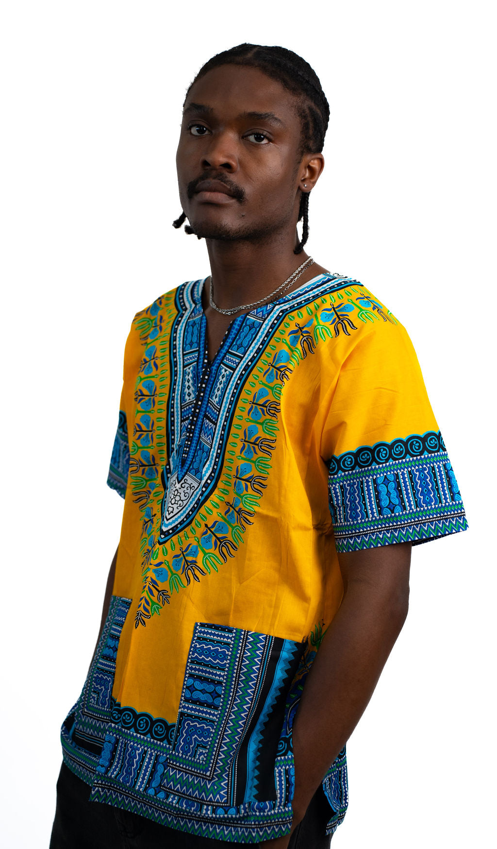 Yellow Blue Dashiki Mens Shirt — product view 04