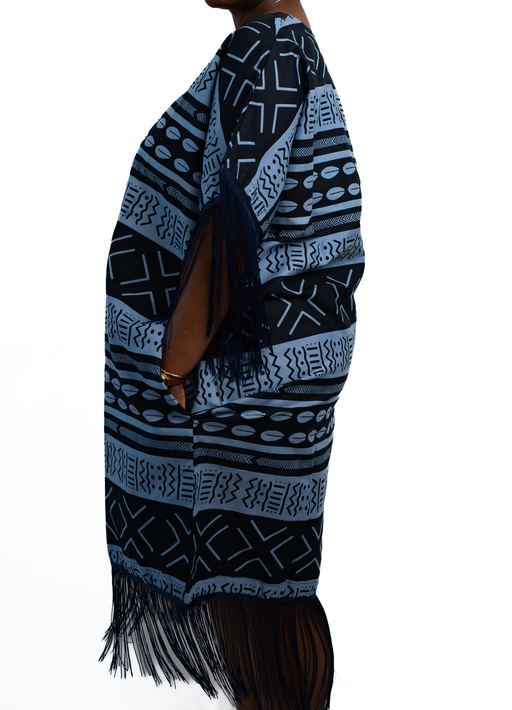Dark Blue Fringe Poncho Dress — alternate view 02