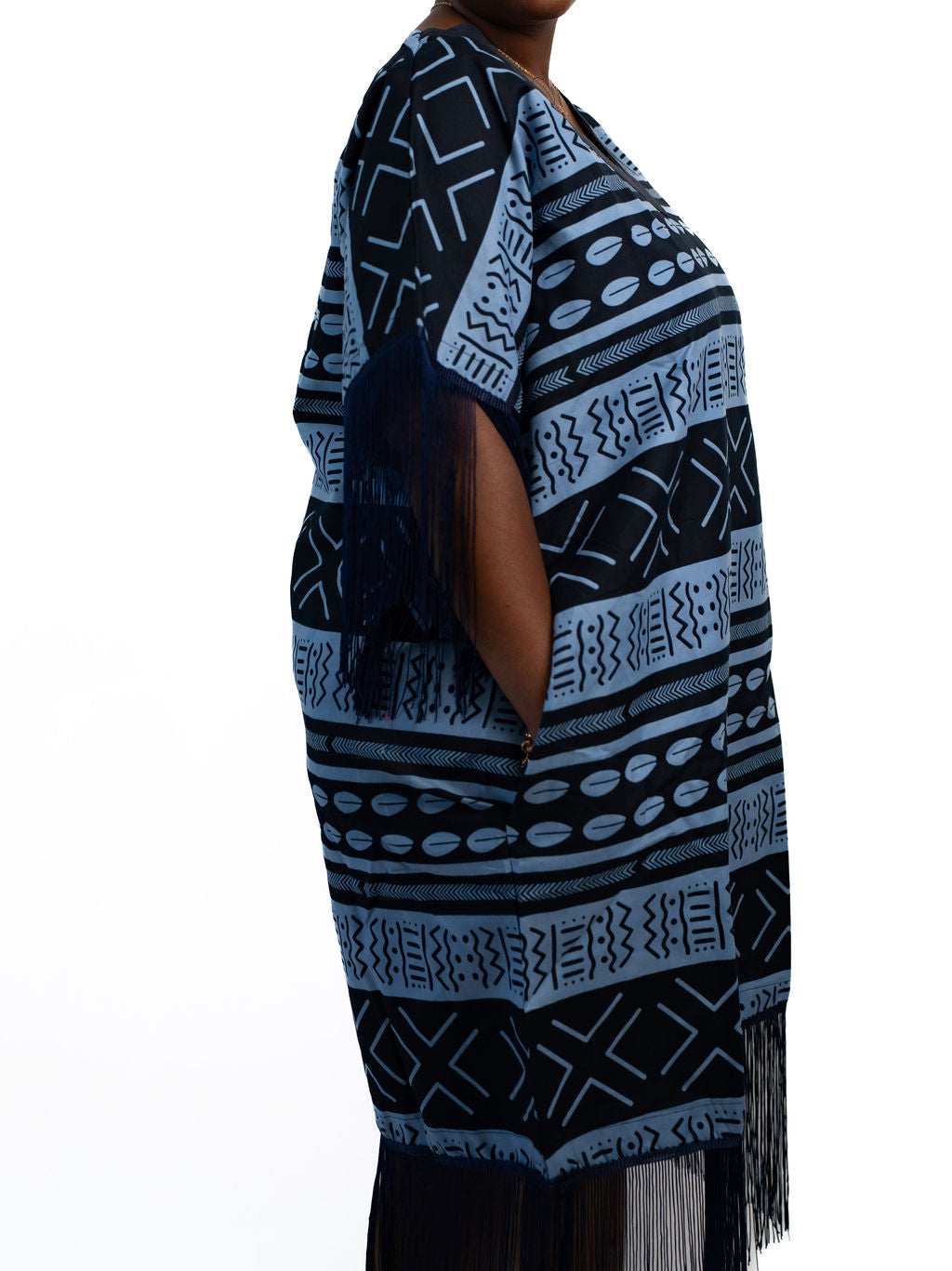 Dark Blue Fringe Poncho Dress — product view 04
