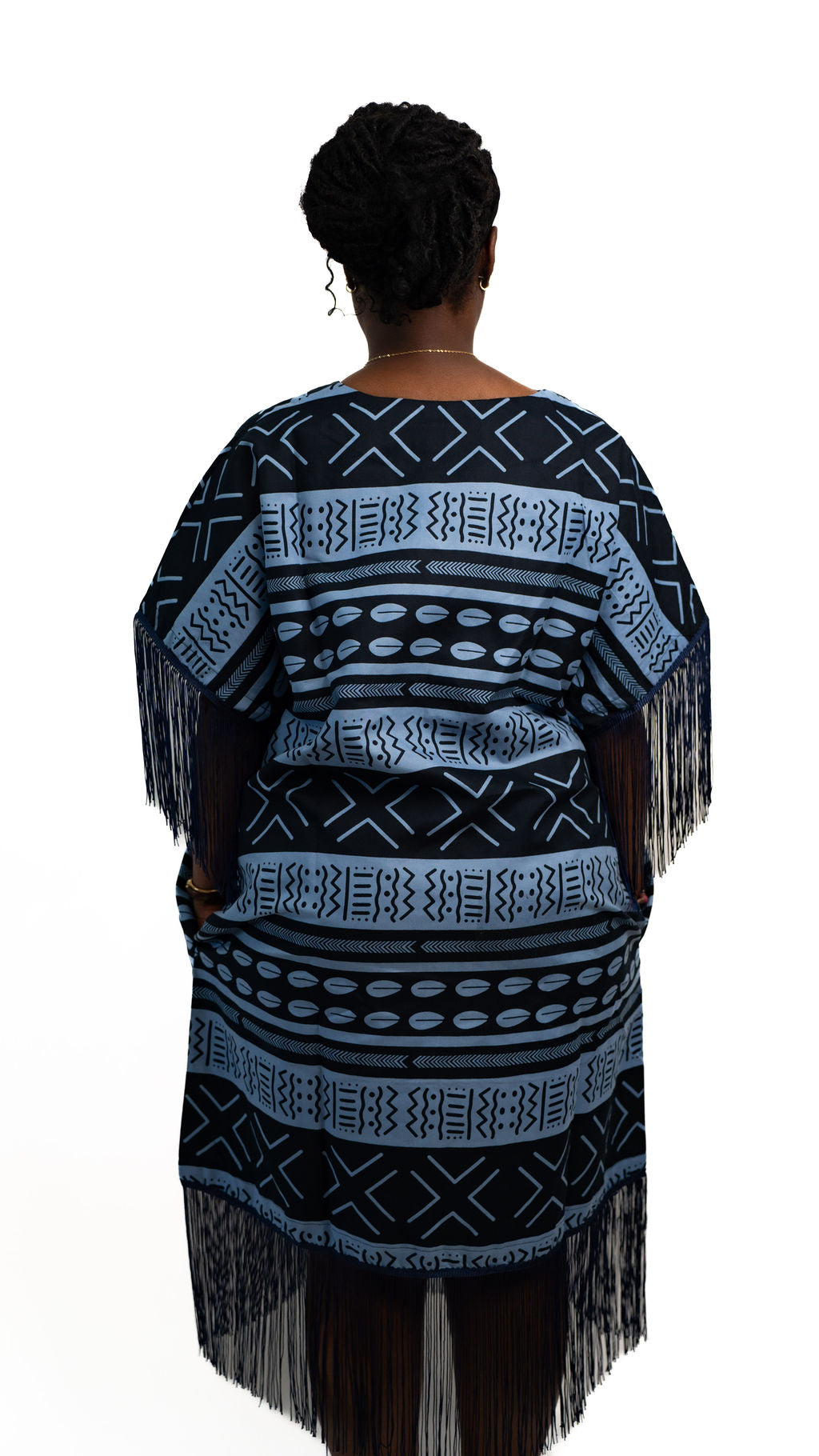 Dark Blue Fringe Poncho Dress — product view 05