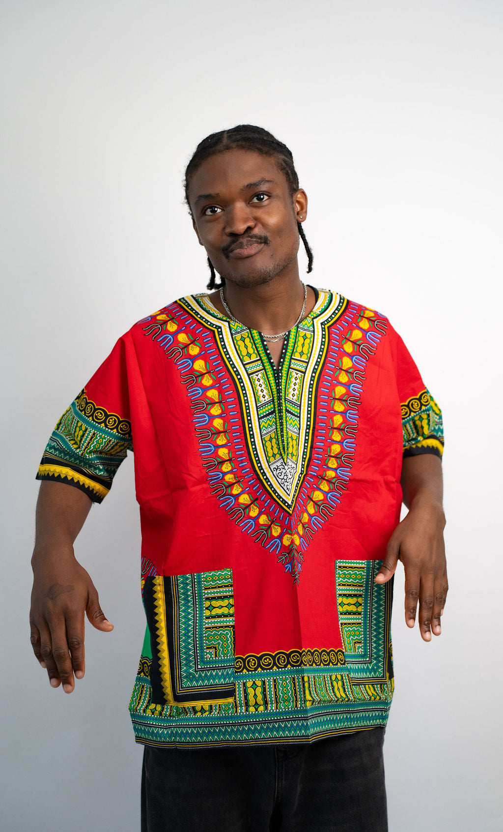 Red Multicolor Dashiki Shirt — main view 01