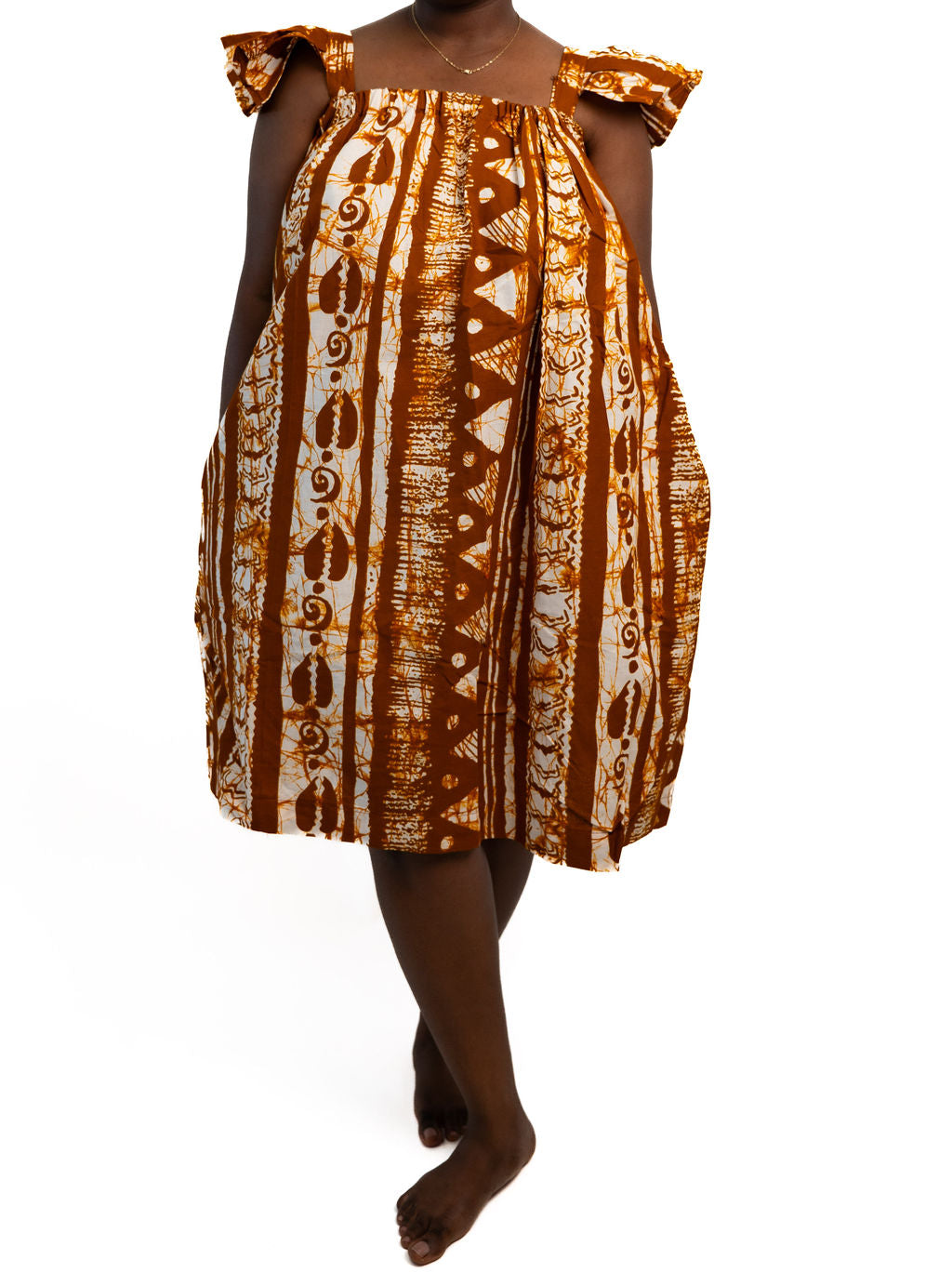 Brown White Ruffle Dress — main view 01