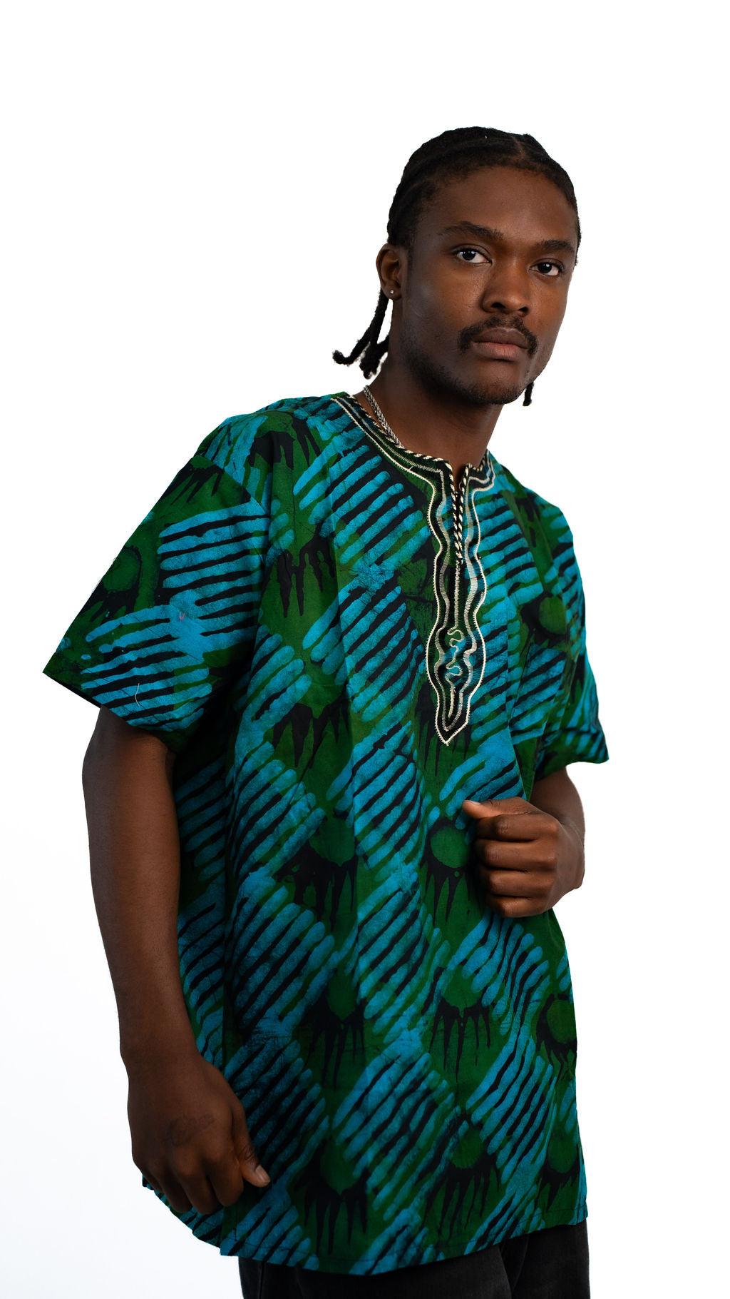 Green Blue Print Mens Shirt — main view 01
