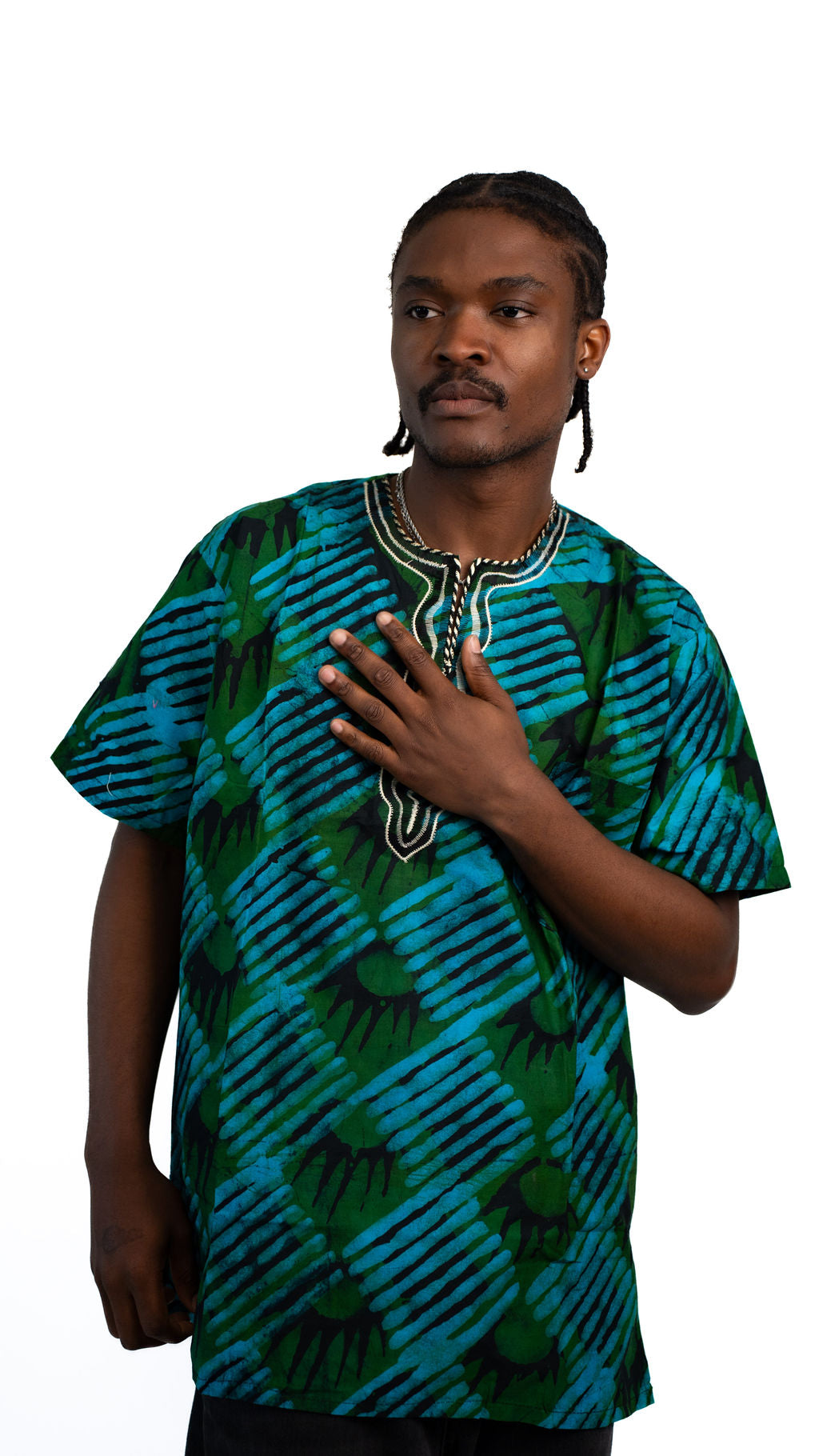 Green Blue Print Mens Shirt — alternate view 02