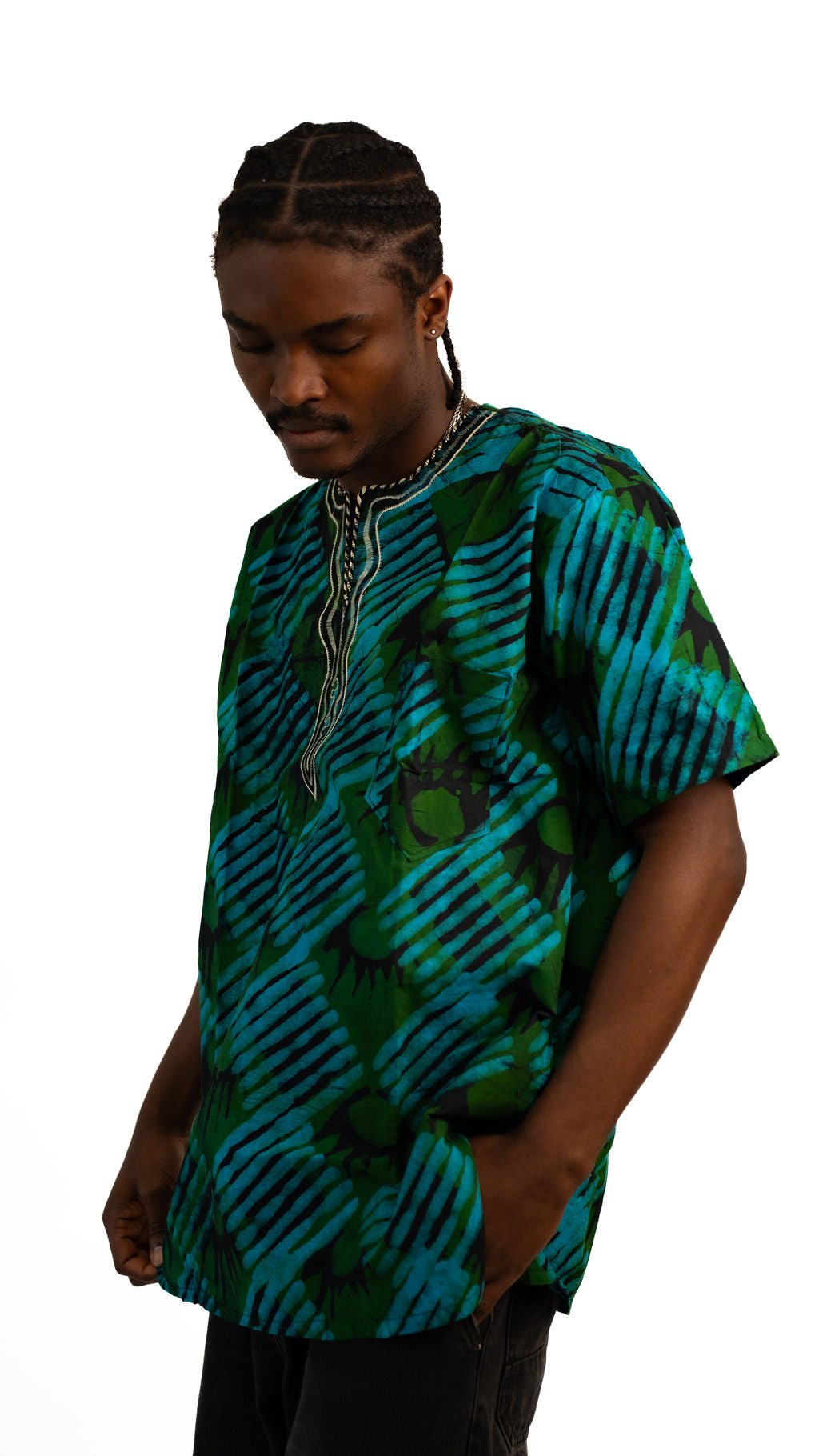 Green Blue Print Mens Shirt — product view 04
