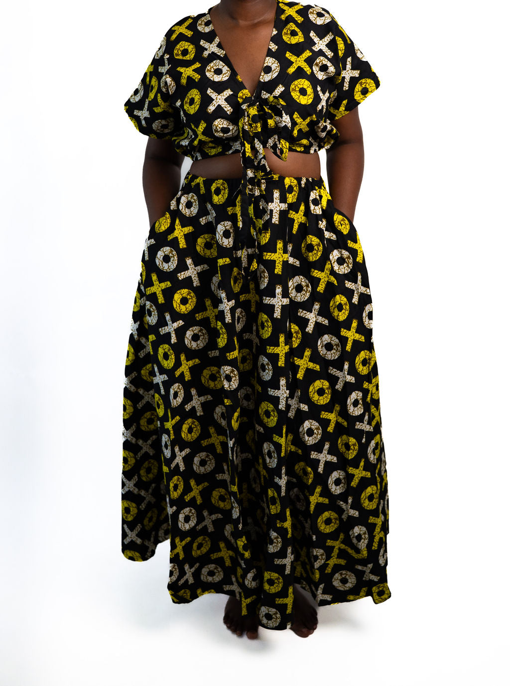 Black Yellow Symbol Print Long Dress — main view 01