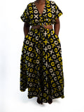 Black Yellow Symbol Print Long Dress — main view 01