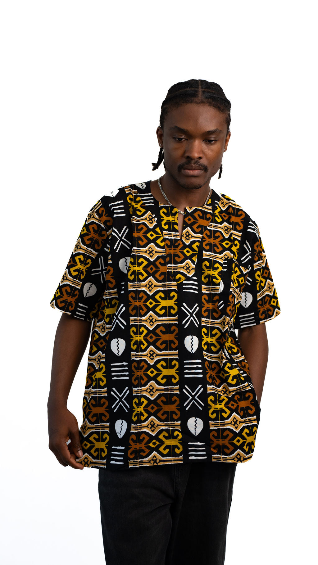 Black Gold Geometric Print Mens Shirt — main view 01
