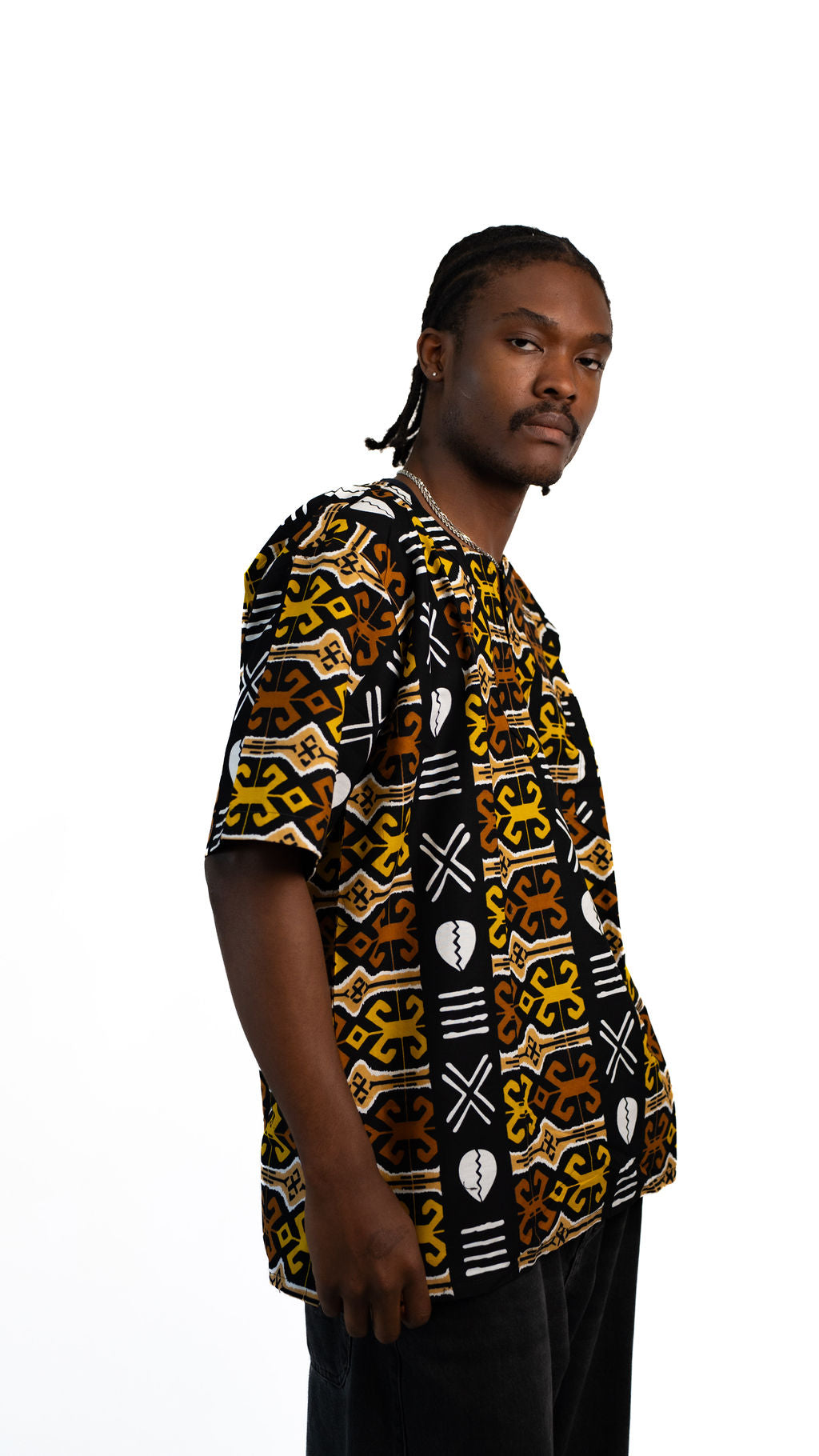 Black Gold Geometric Print Mens Shirt — alternate view 02