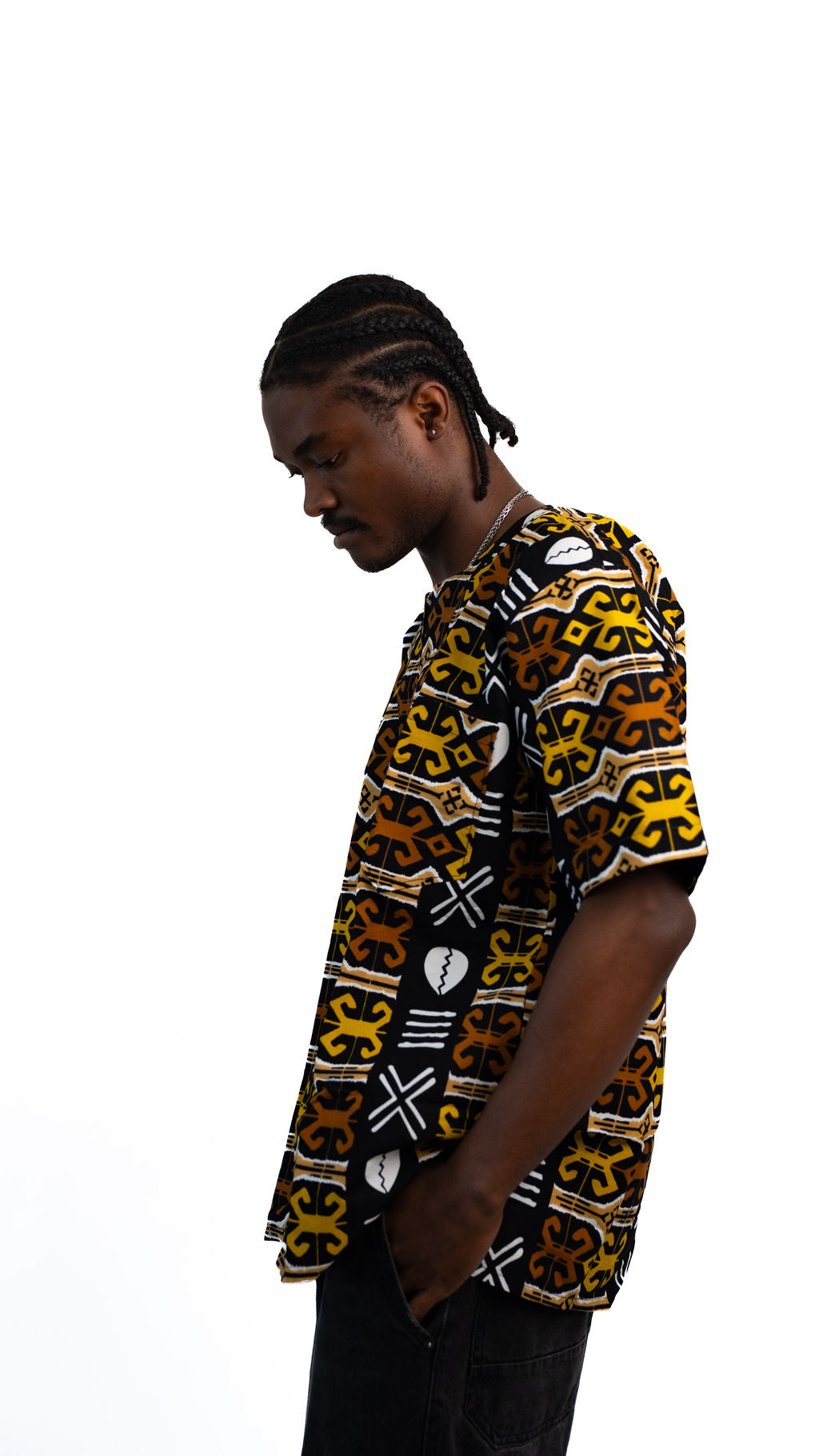 Black Gold Geometric Print Mens Shirt — product view 04