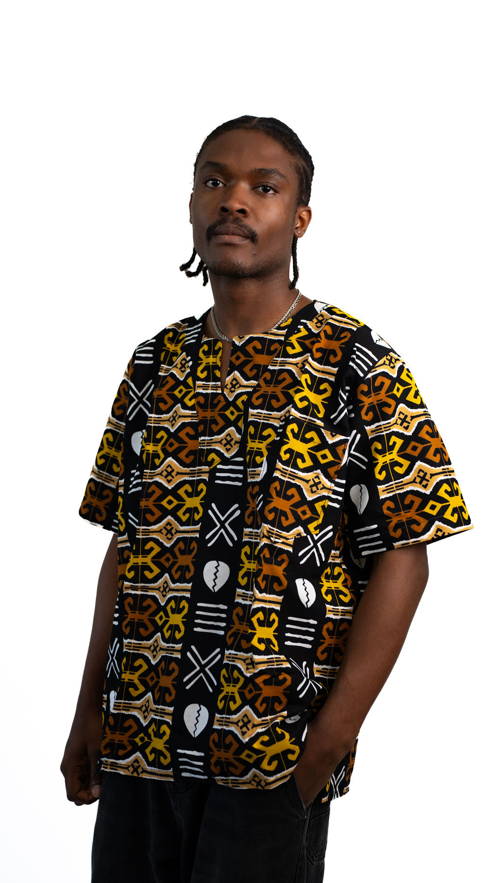 Black Gold Geometric Print Mens Shirt — product view 05