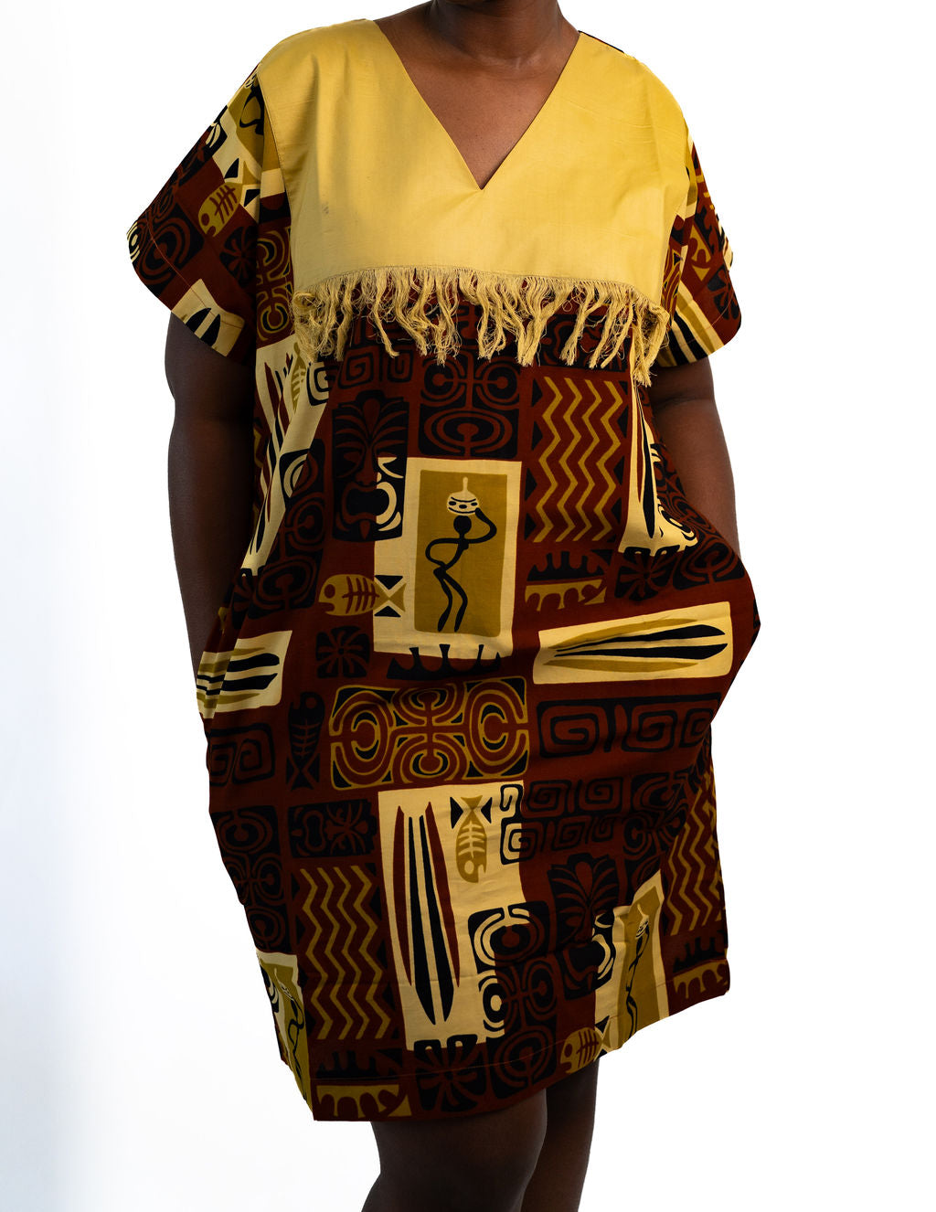 Brown Yellow Block Print Dress — main view 01