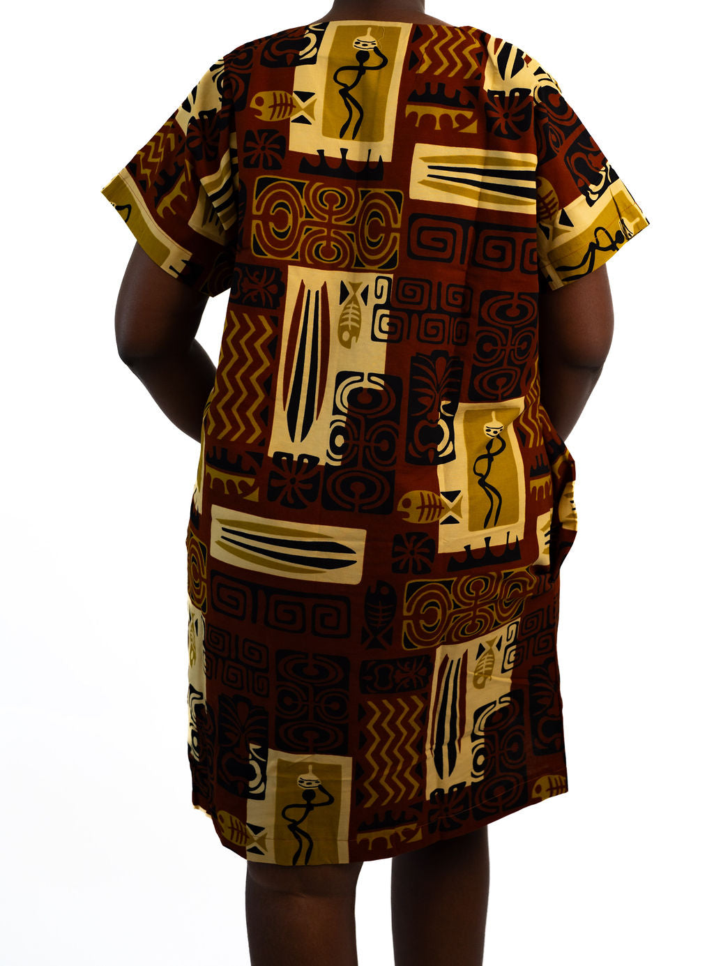 Brown Yellow Block Print Dress — product view 03