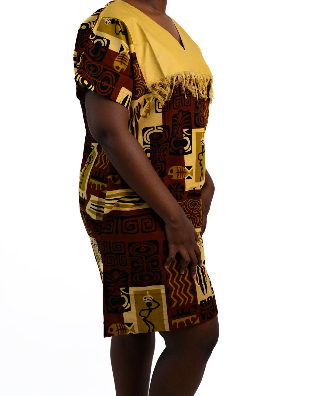 Brown Yellow Block Print Dress — product view 04