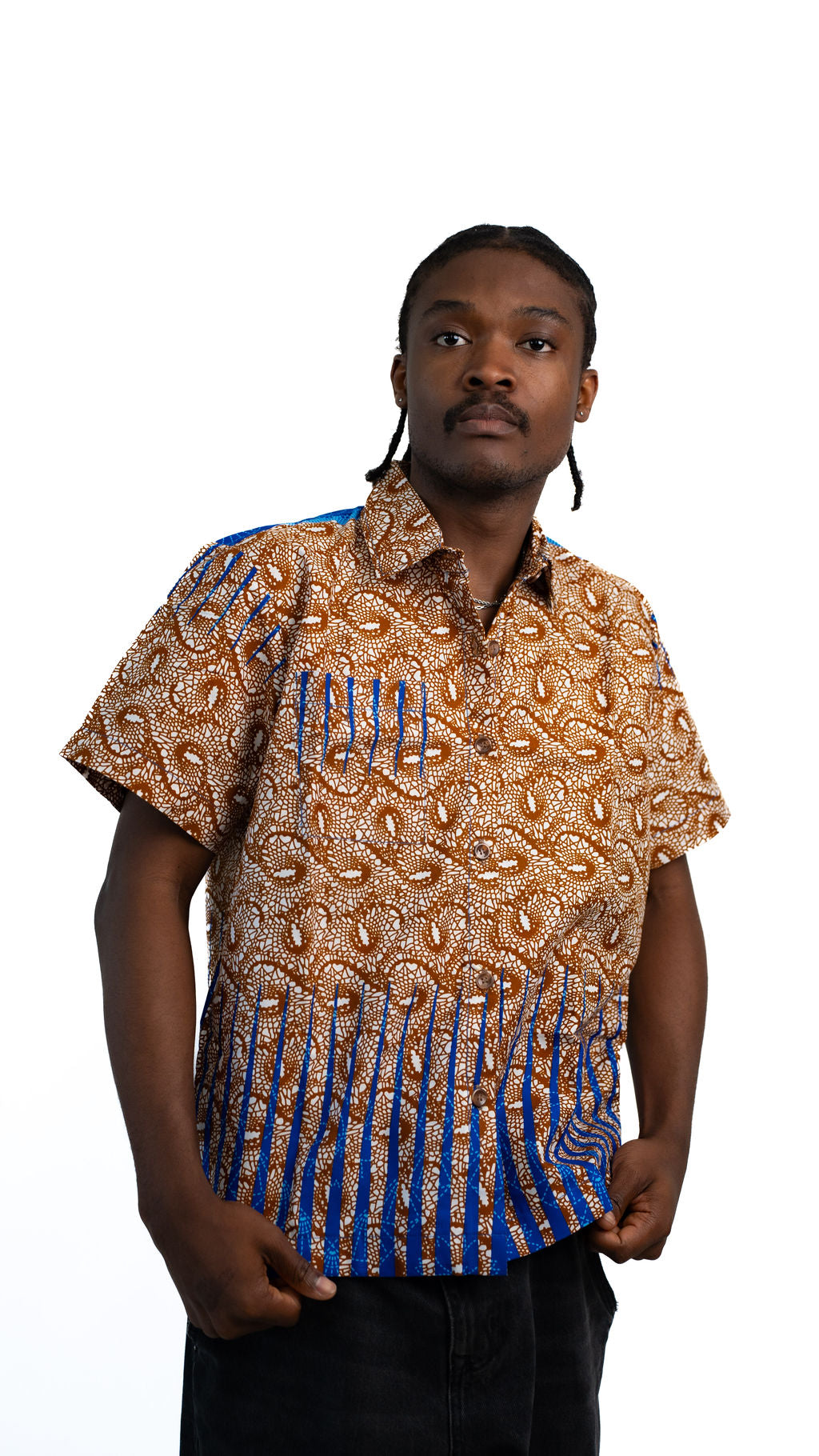 Tan Blue Gradient Print Mens Shirt — main view 01