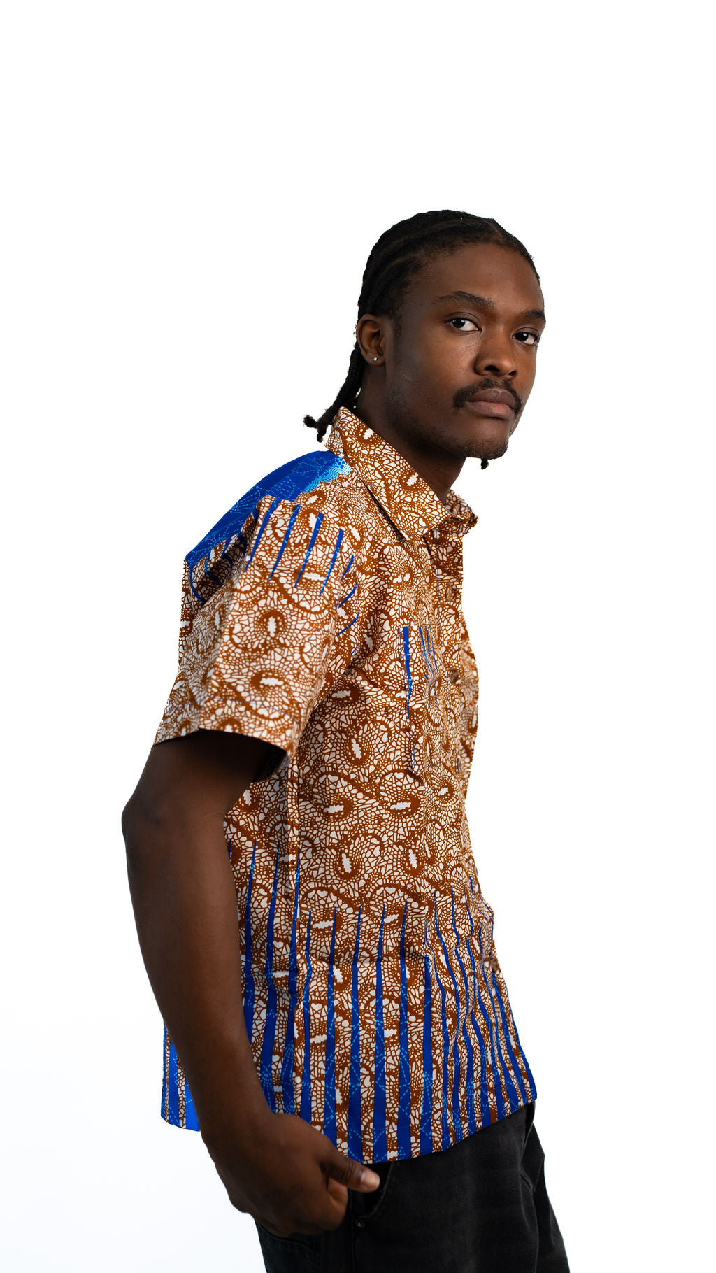 Tan Blue Gradient Print Mens Shirt — alternate view 02