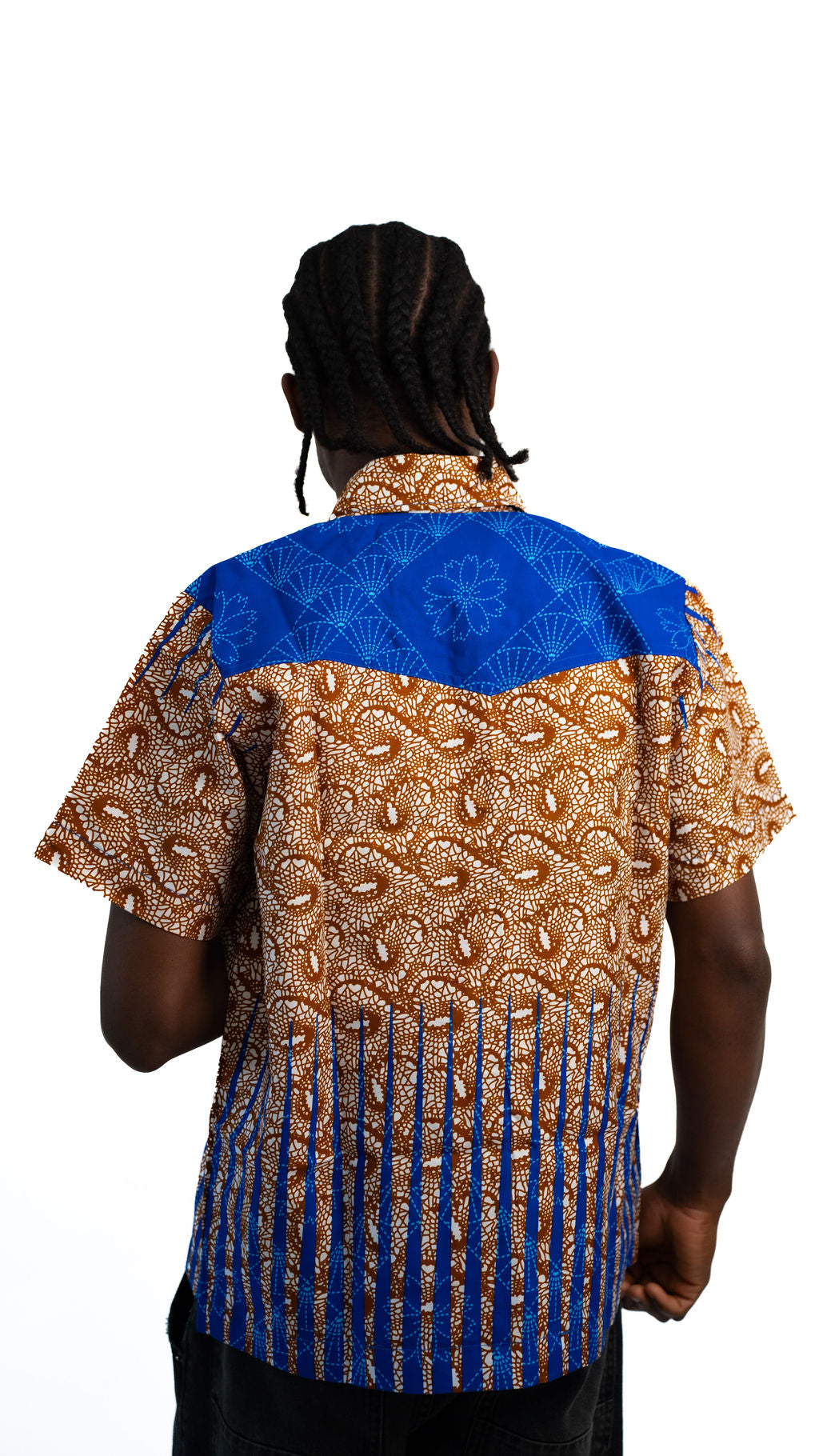 Tan Blue Gradient Print Mens Shirt — product view 03