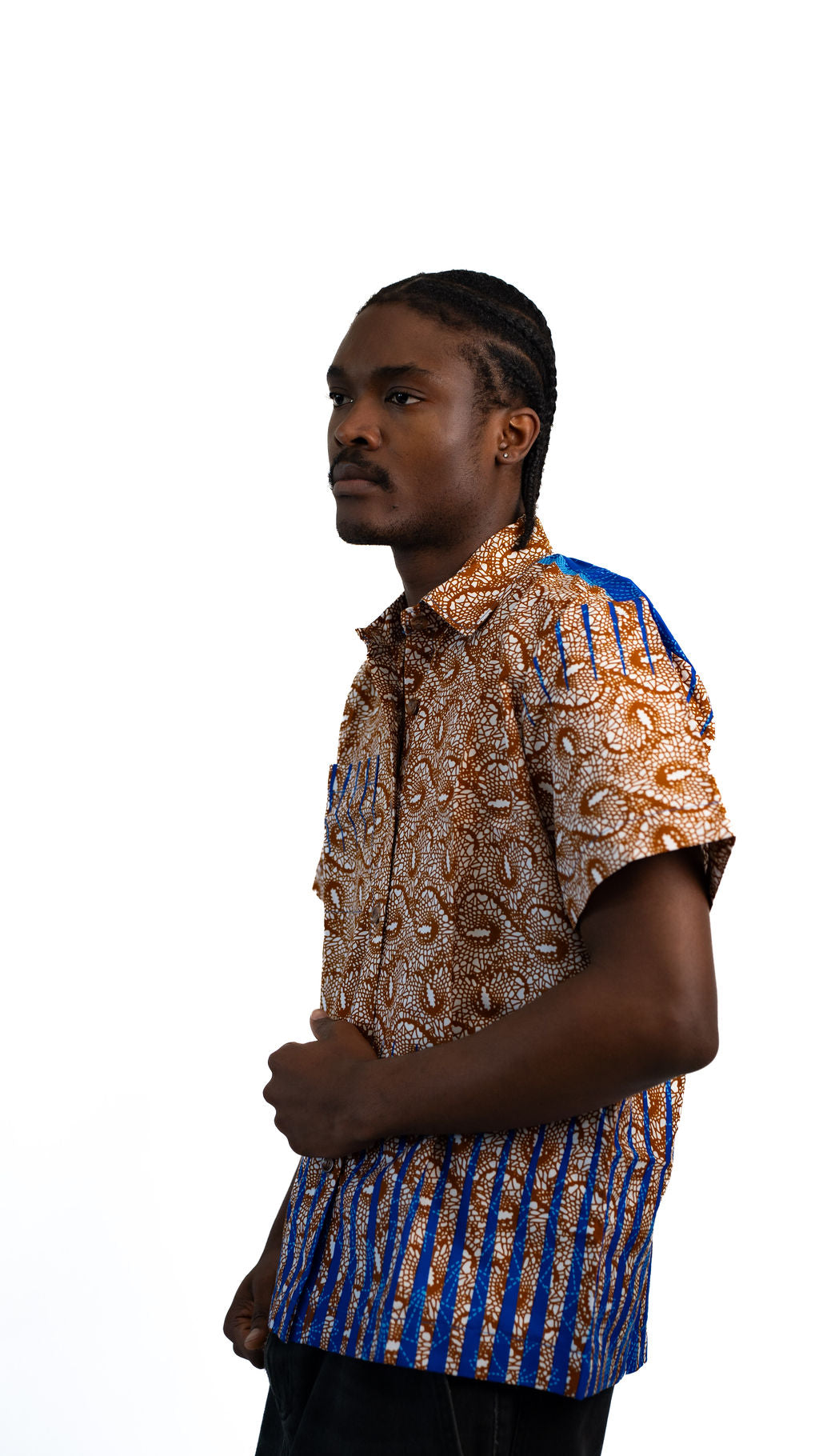 Tan Blue Gradient Print Mens Shirt — product view 04