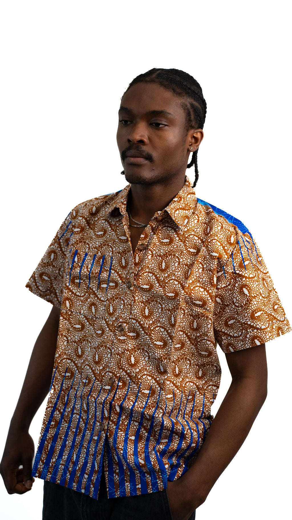 Tan Blue Gradient Print Mens Shirt — product view 05