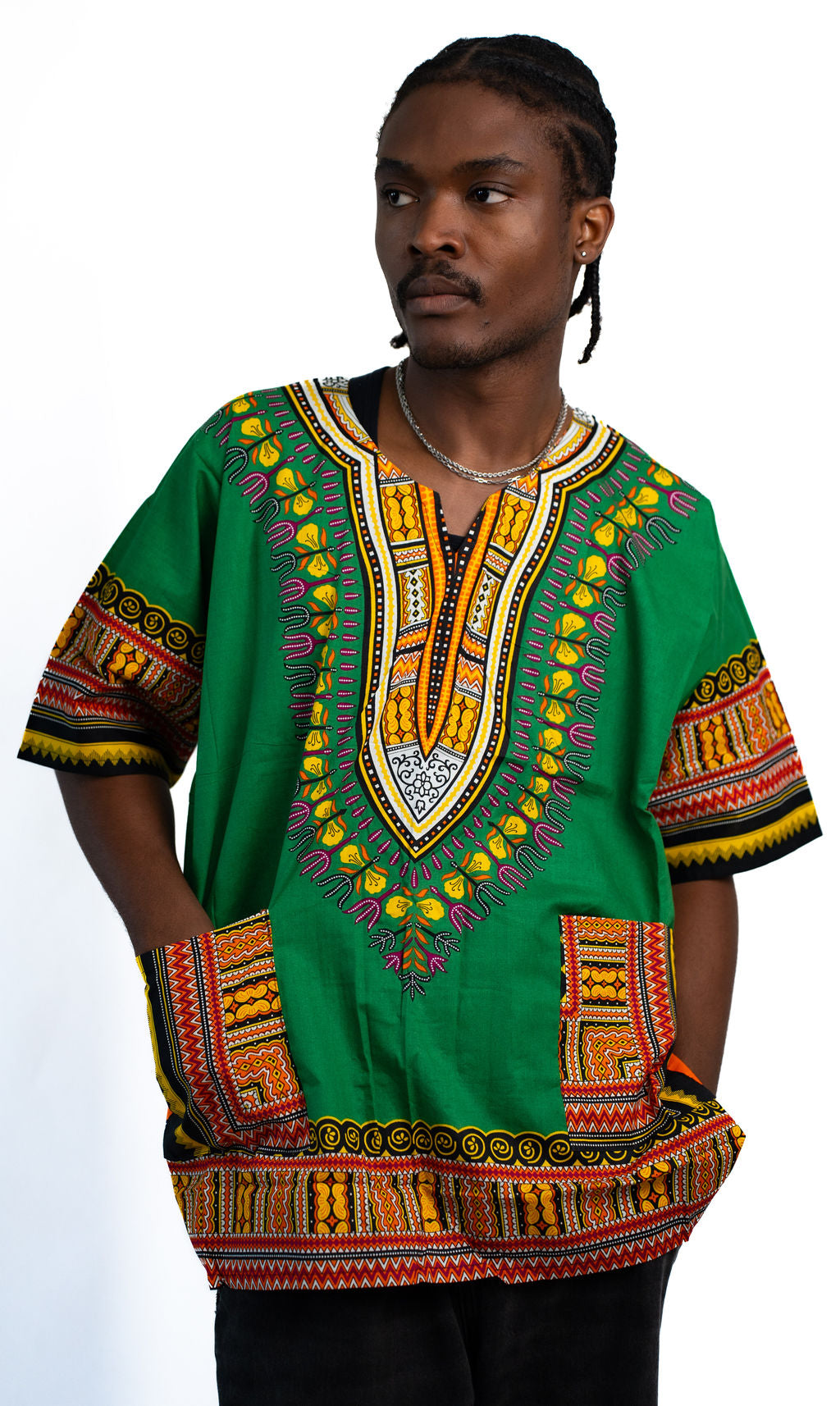 Green Multicolor Dashiki Shirt — main view 01
