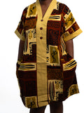 Brown Yellow Collared Print Dress — main view 01