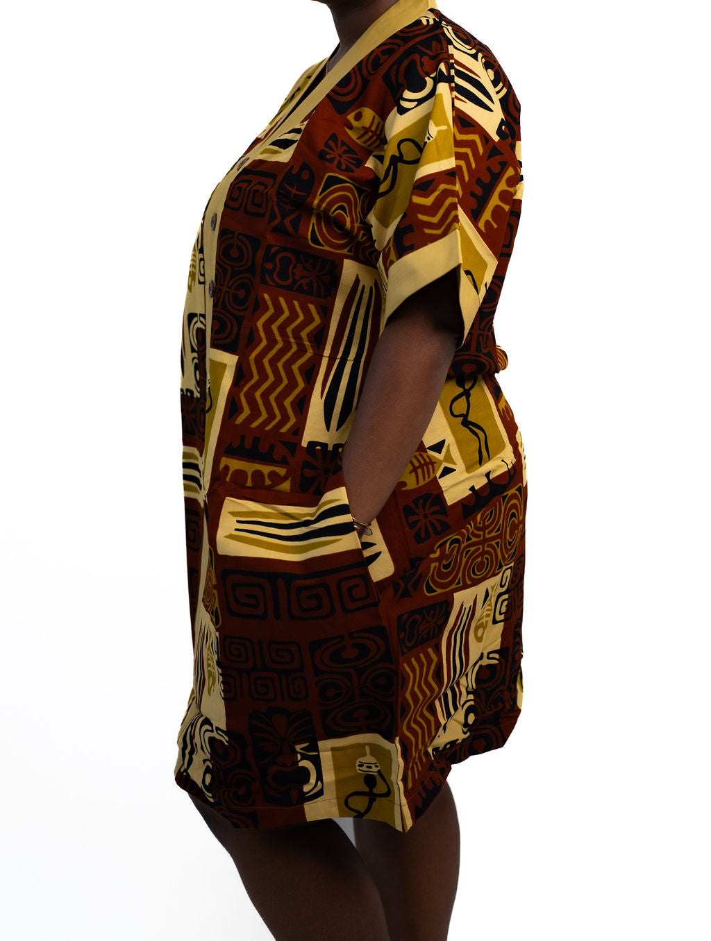 Brown Yellow Collared Print Dress — alternate view 02