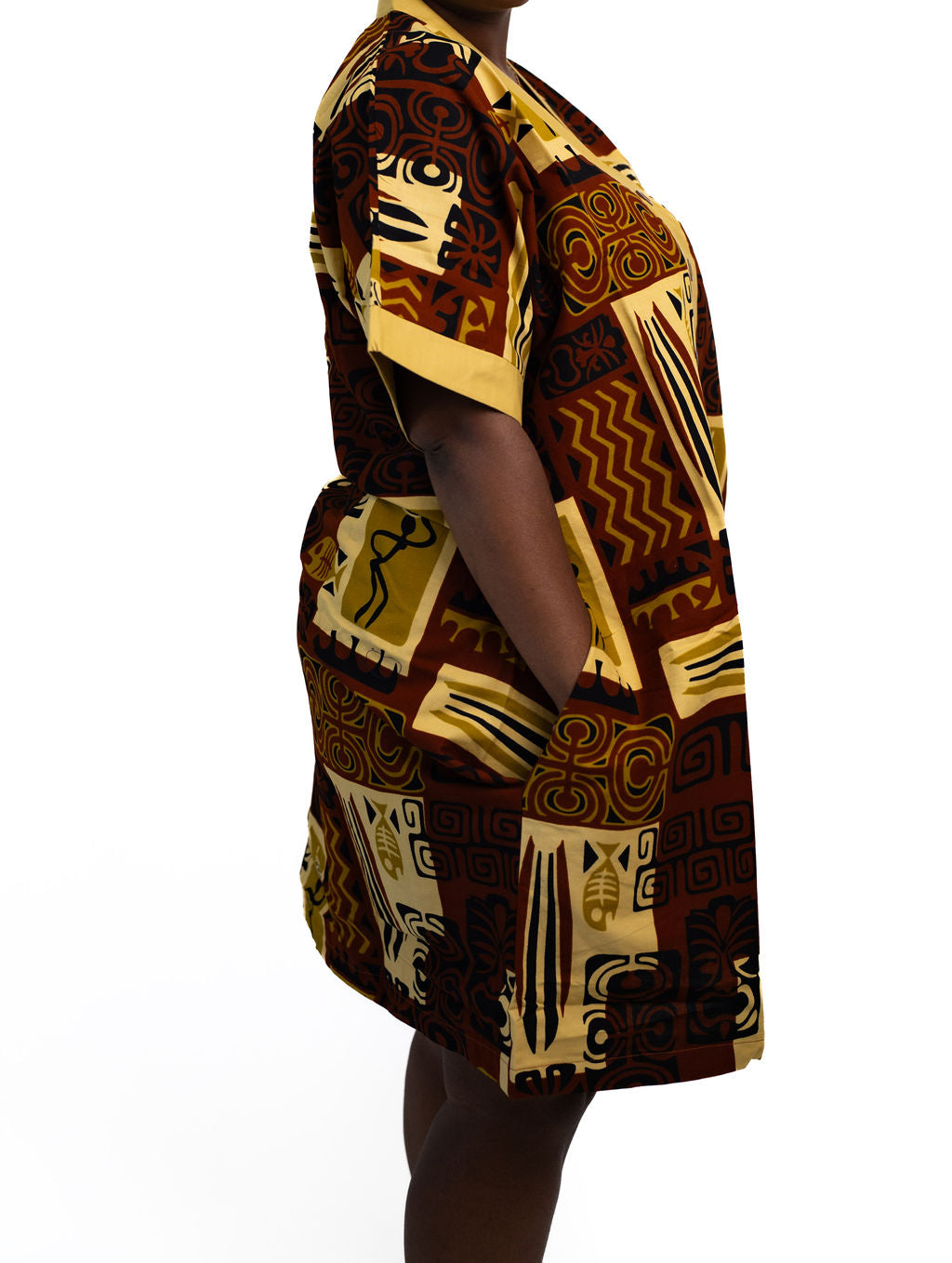 Brown Yellow Collared Print Dress — product view 03