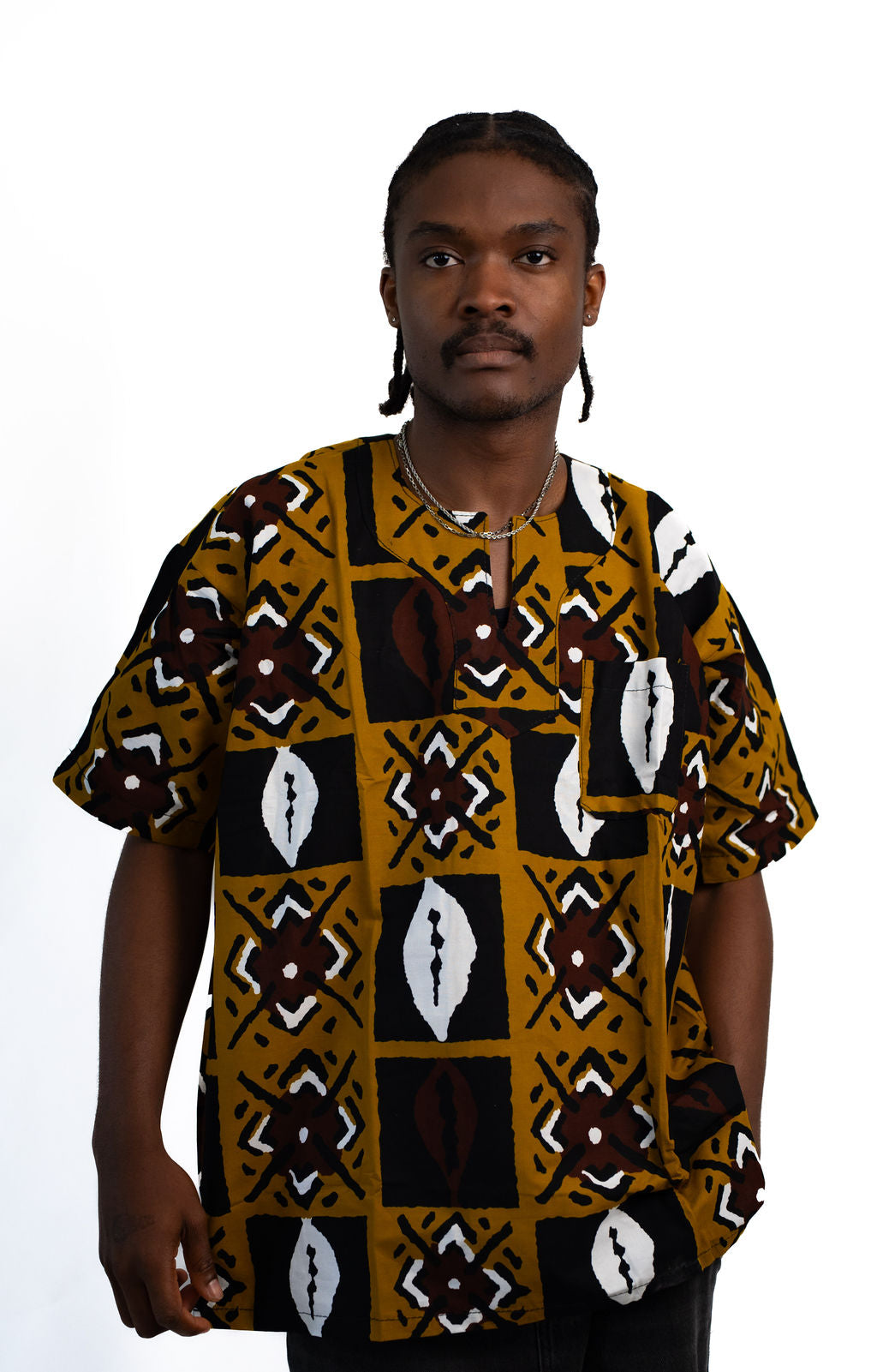 Brown Black Symbol Print Mens Shirt — main view 01