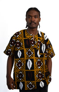 Brown Black Symbol Print Mens Shirt — main view 01